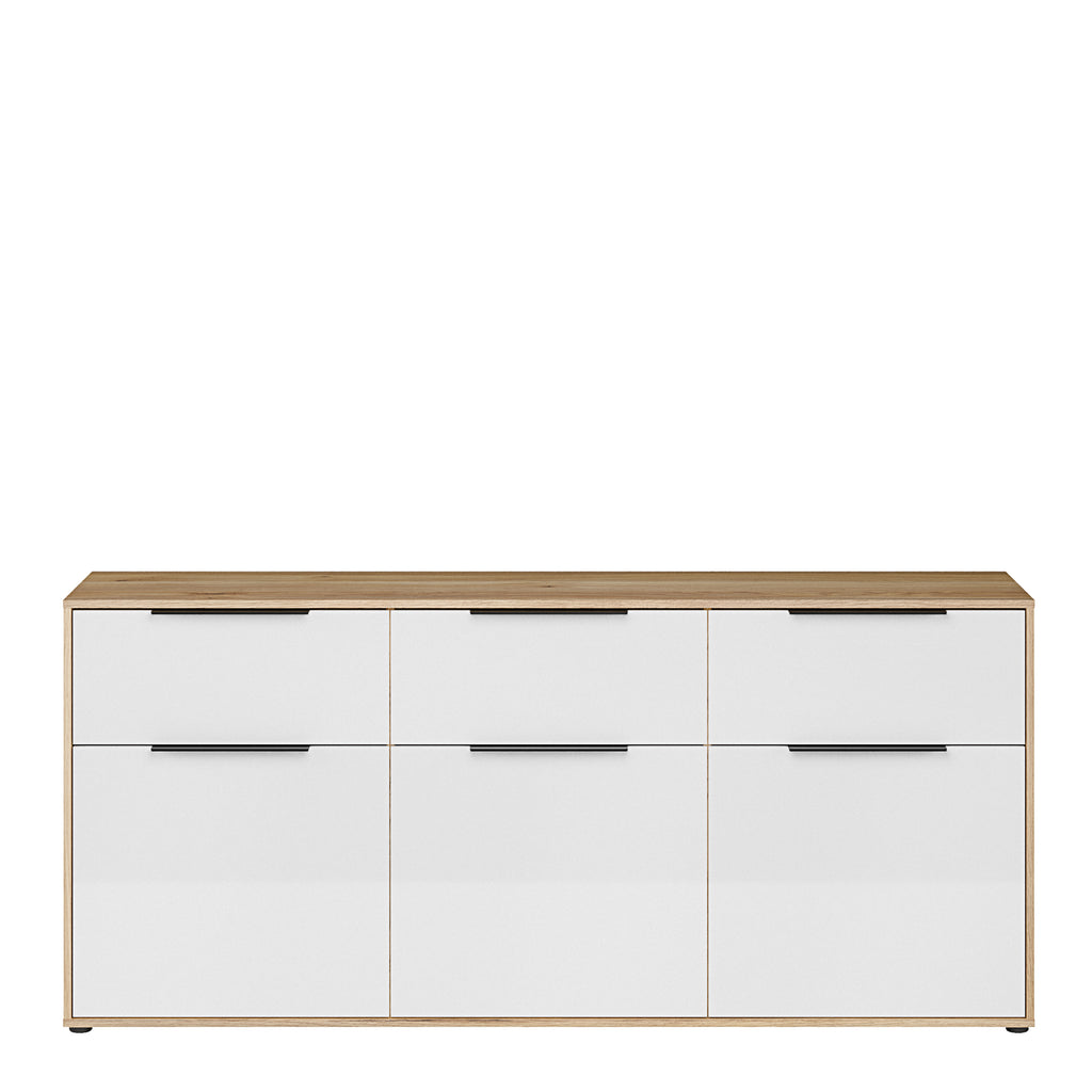 Orkney 3 Drawer Sideboard with 3 Doors in Mauvella Oak and White Gloss