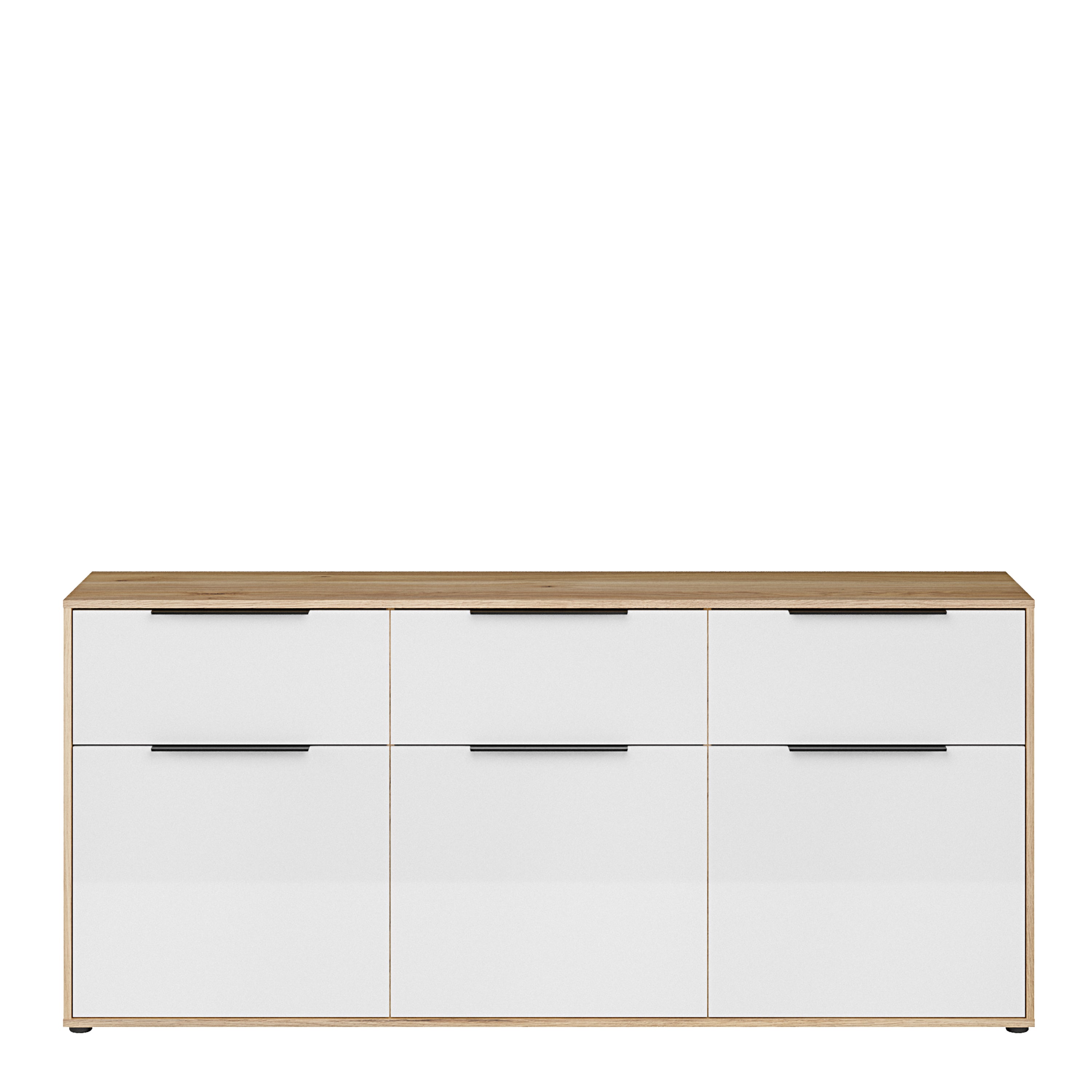Orkney 3 Drawer Sideboard with 3 Doors in Mauvella Oak and White Gloss