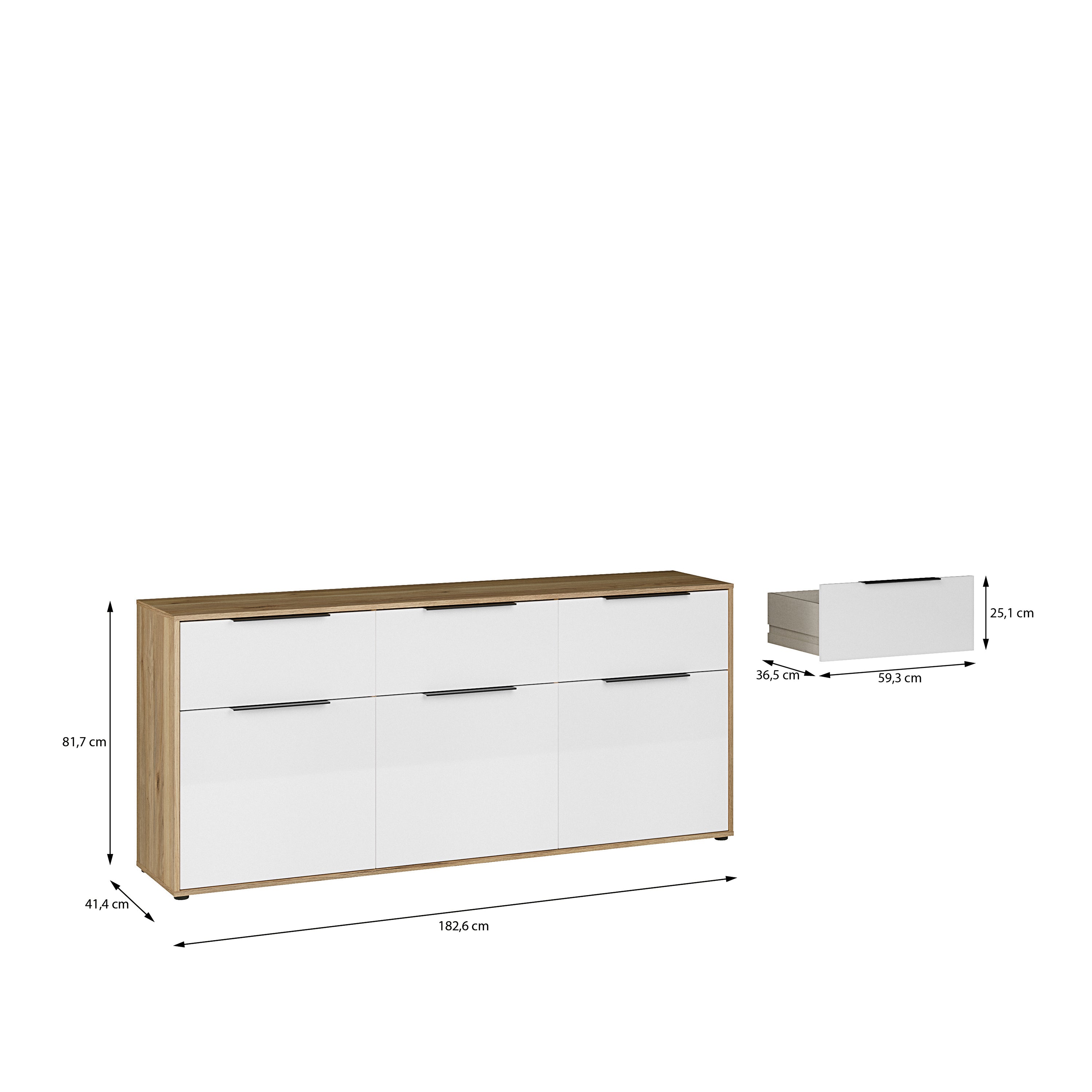 Orkney 3 Drawer Sideboard with 3 Doors in Mauvella Oak and White Gloss