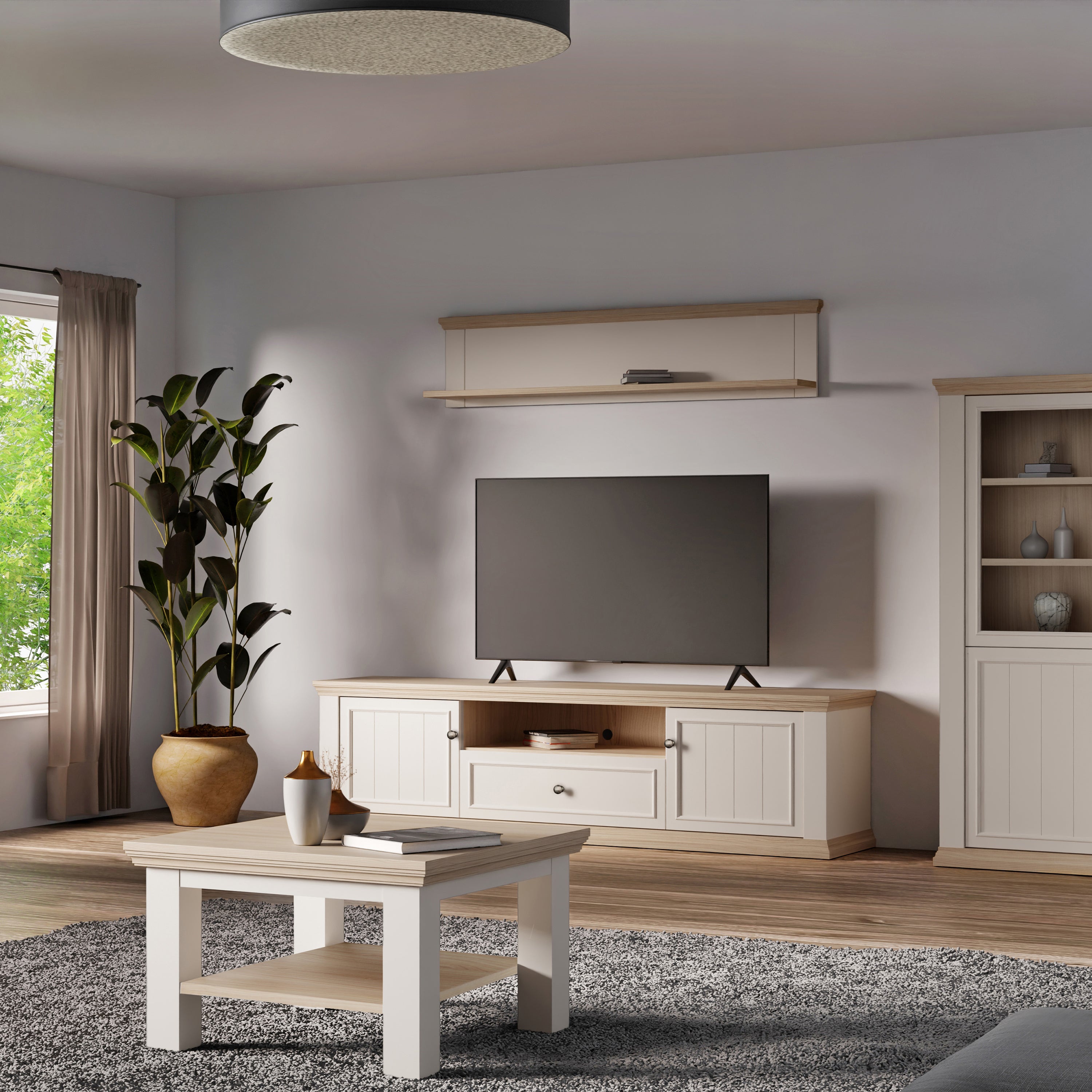 Pontypool Wall Shelf in White and Riva Oak