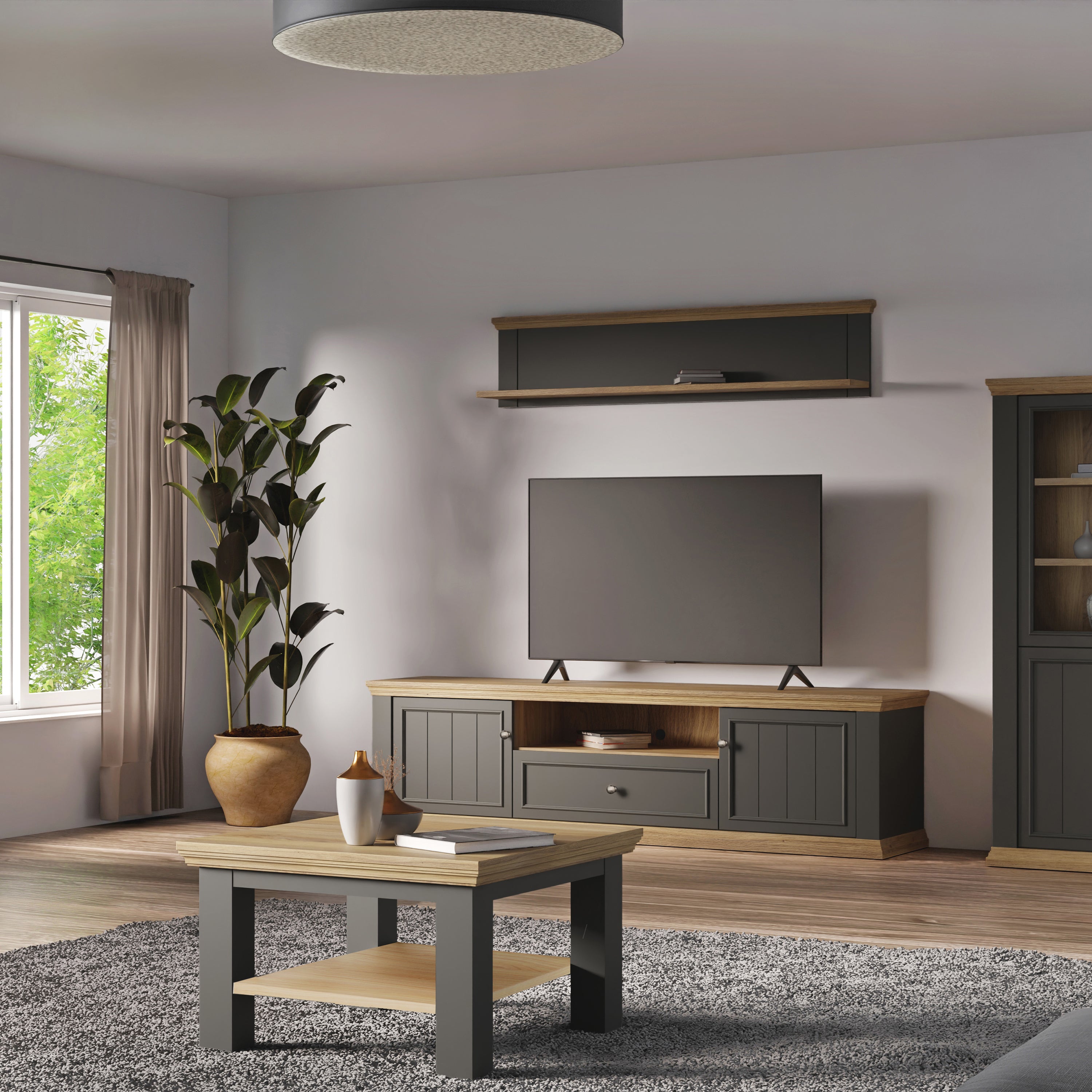 Pontypool Wall Shelf in Grey and Mauvella Oak
