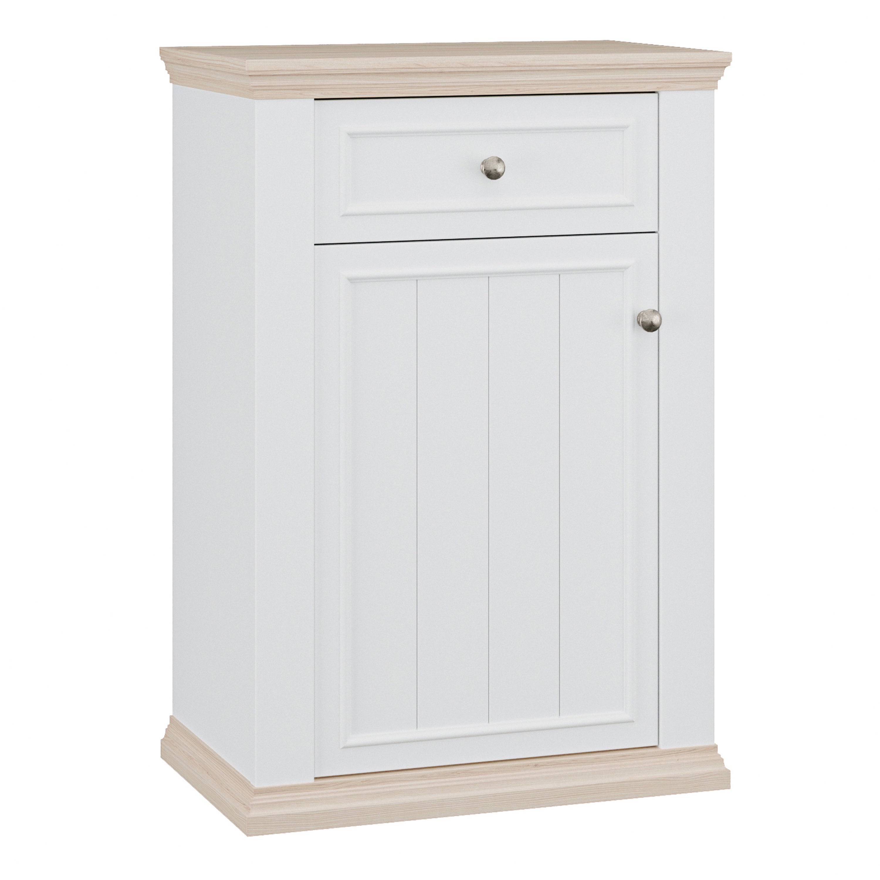 Pontypool Shoe Cabinet with Drawer in White and a Riva Oak