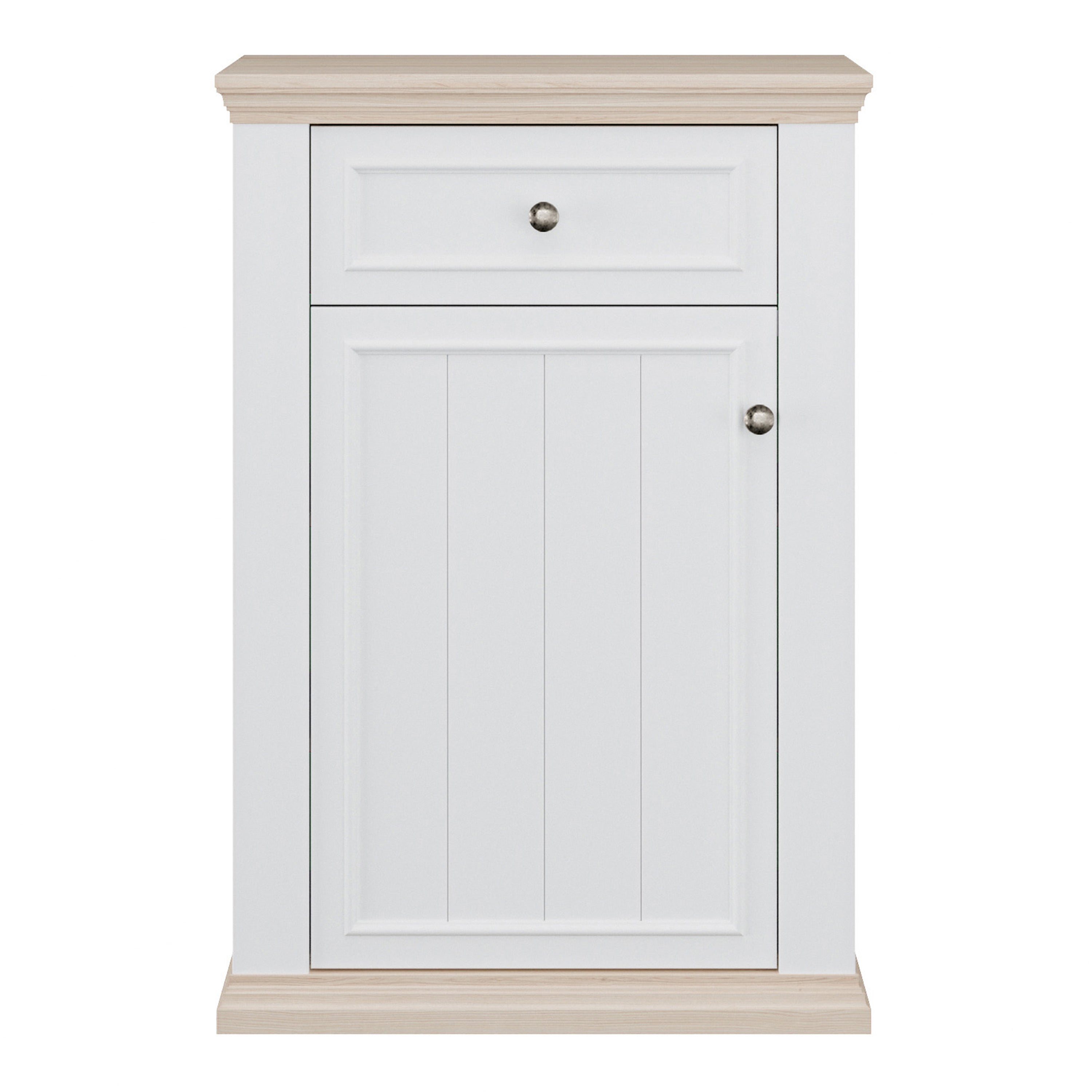Pontypool Shoe Cabinet with Drawer in White and a Riva Oak