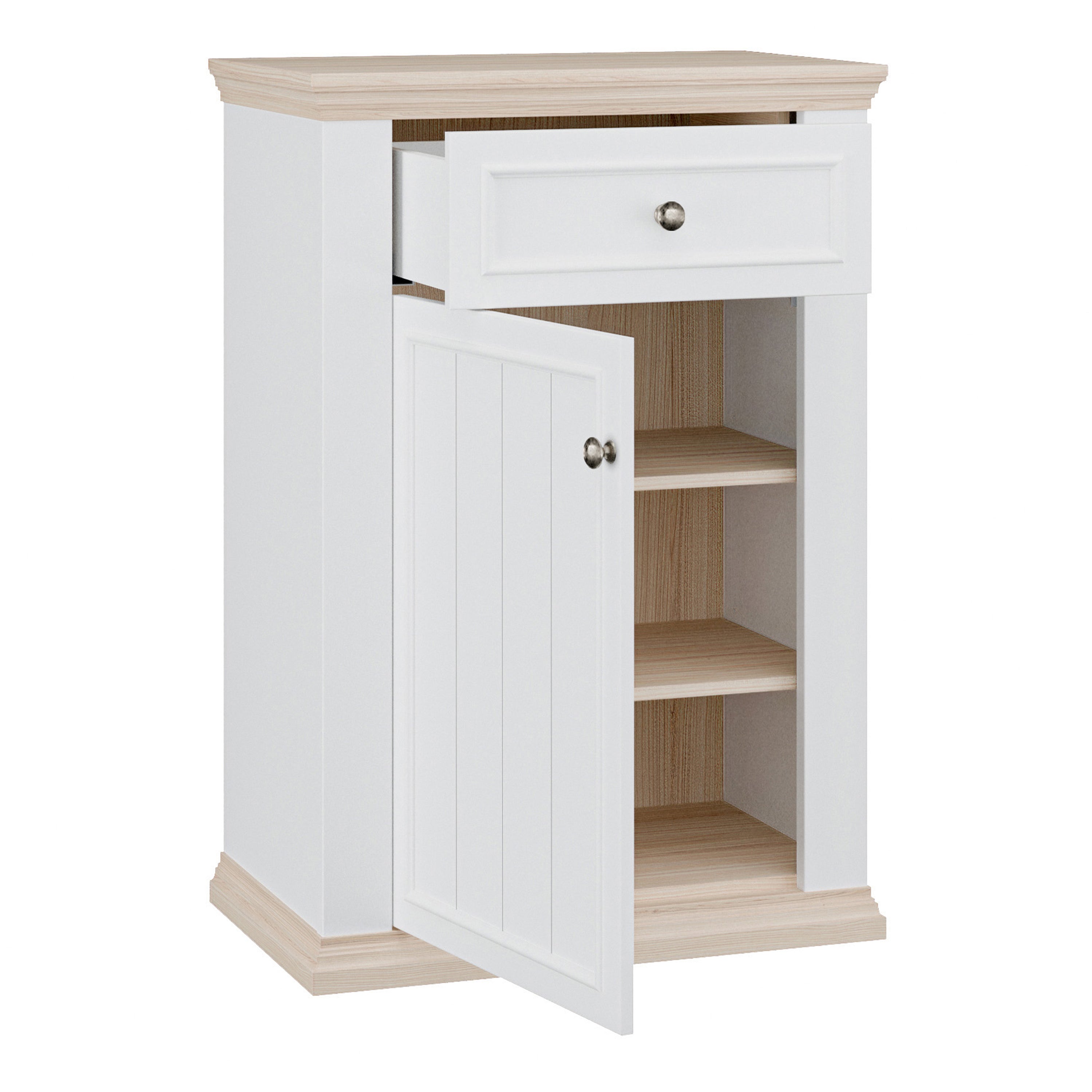 Pontypool Shoe Cabinet with Drawer in White and a Riva Oak