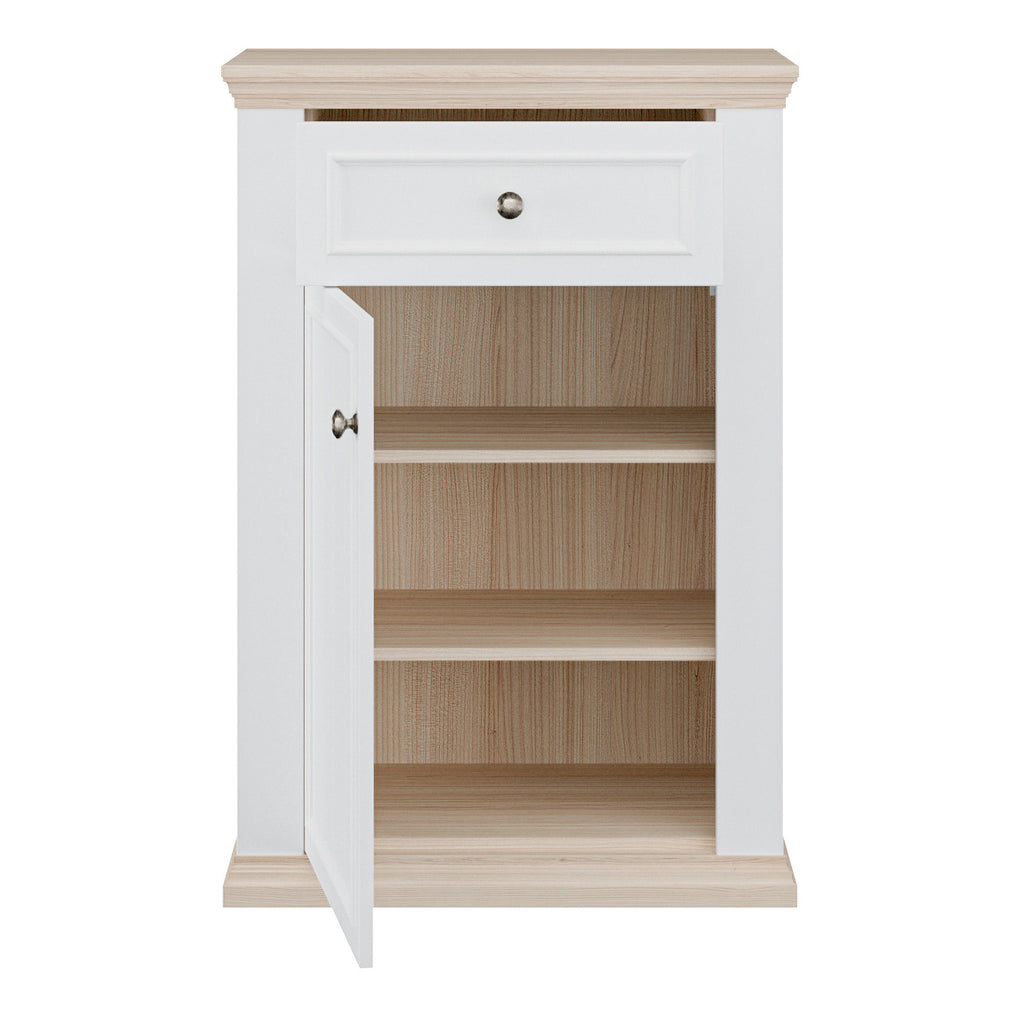 Pontypool Shoe Cabinet with Drawer in White and a Riva Oak