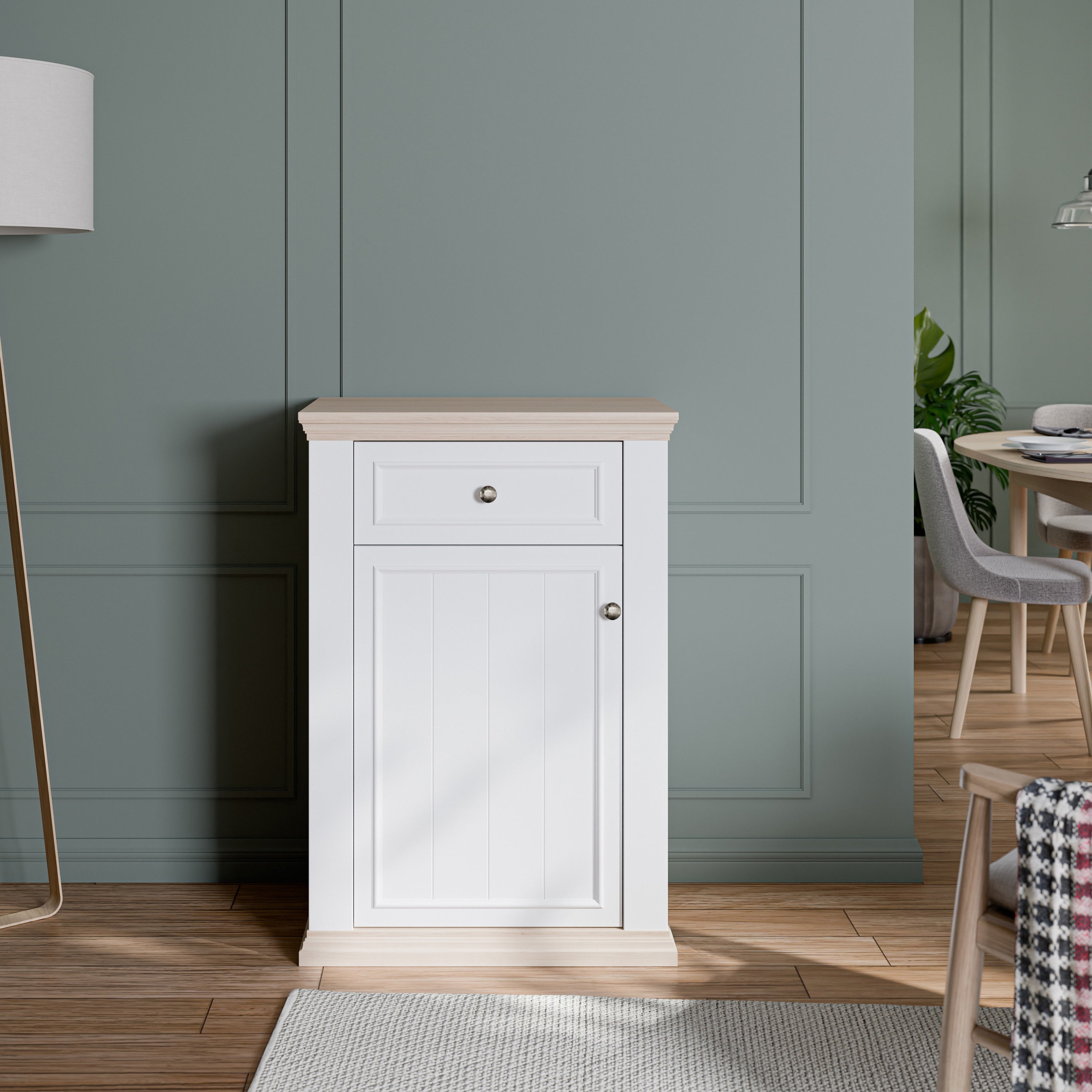 Pontypool Shoe Cabinet with Drawer in White and a Riva Oak