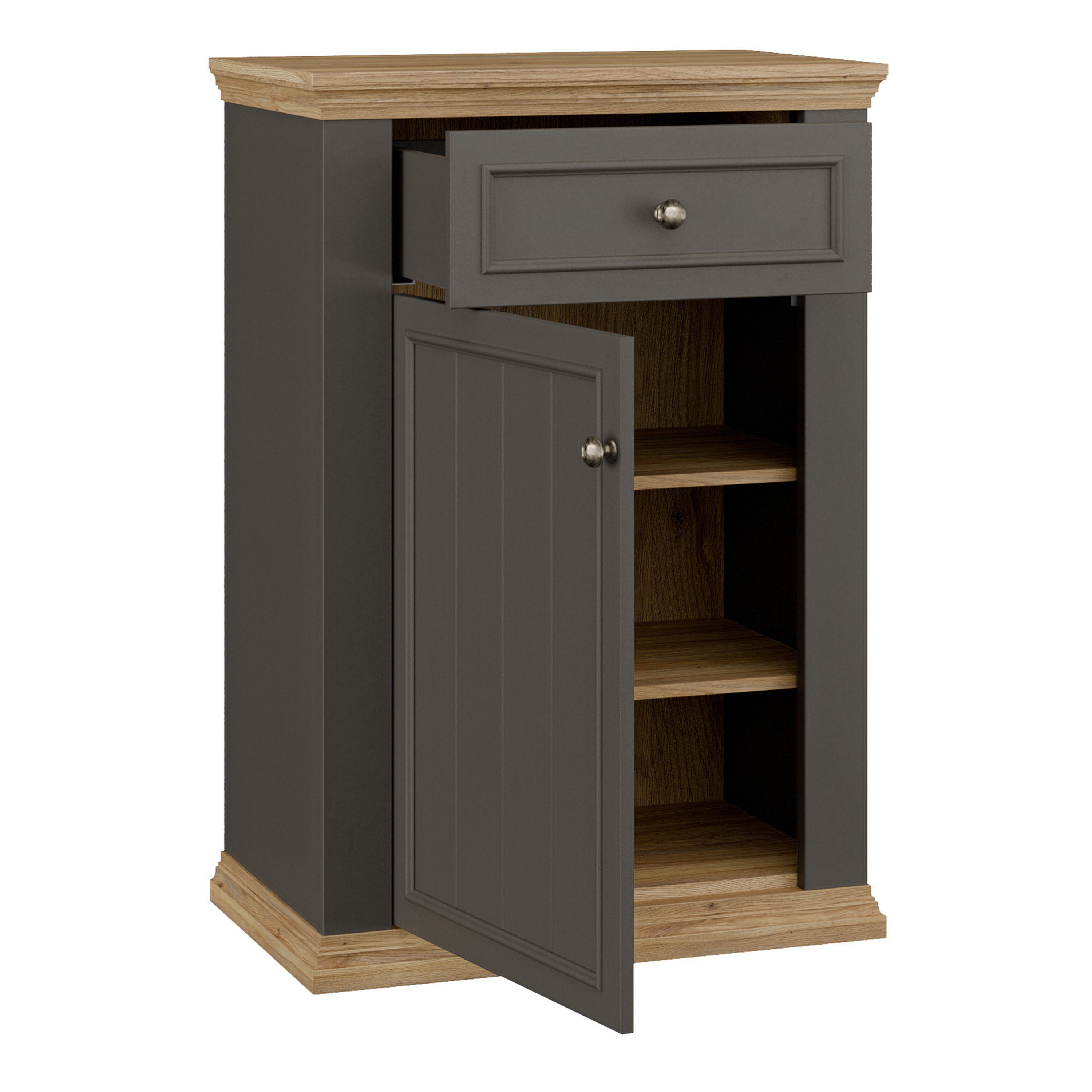 Pontypool Shoe Cabinet with Drawer in Grey and Mauvella Oak