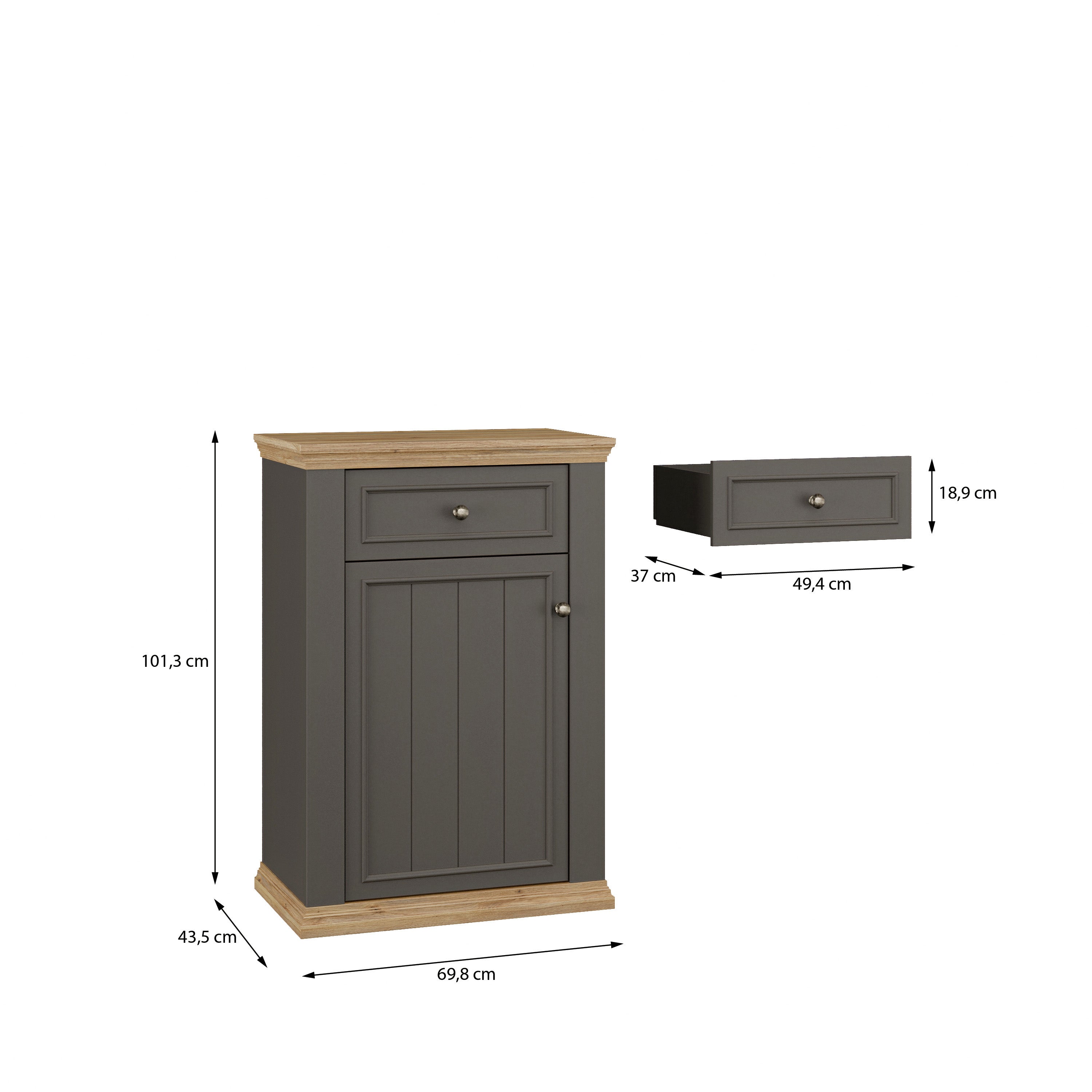 Pontypool Shoe Cabinet with Drawer in Grey and Mauvella Oak