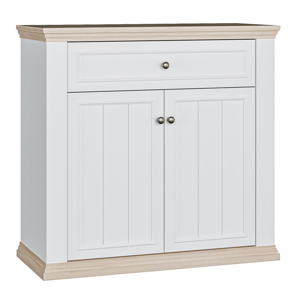 Pontypool 2 Door 1 Drawer Small Sideboard in White and Riva Oak