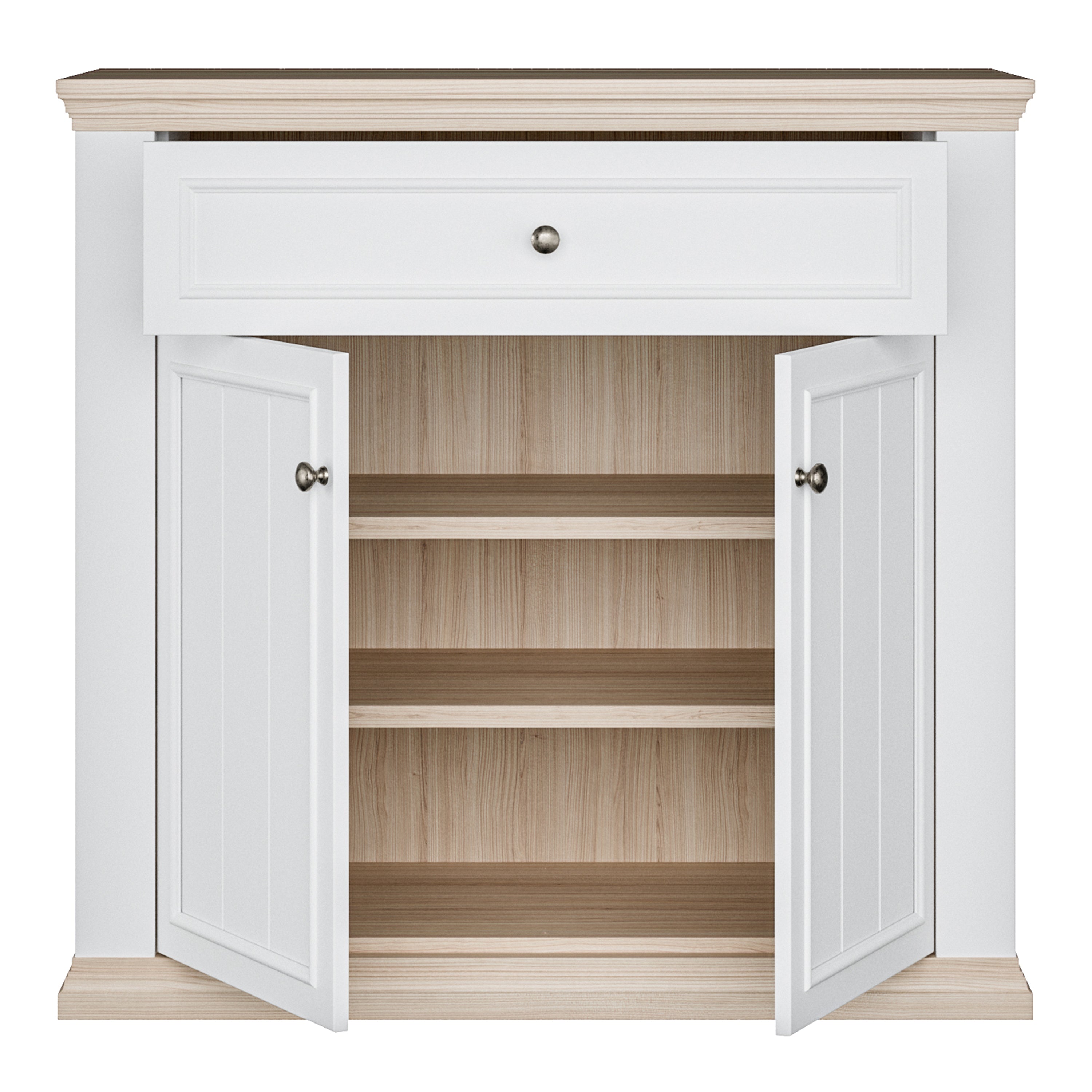 Pontypool 2 Door 1 Drawer Small Sideboard in White and Riva Oak