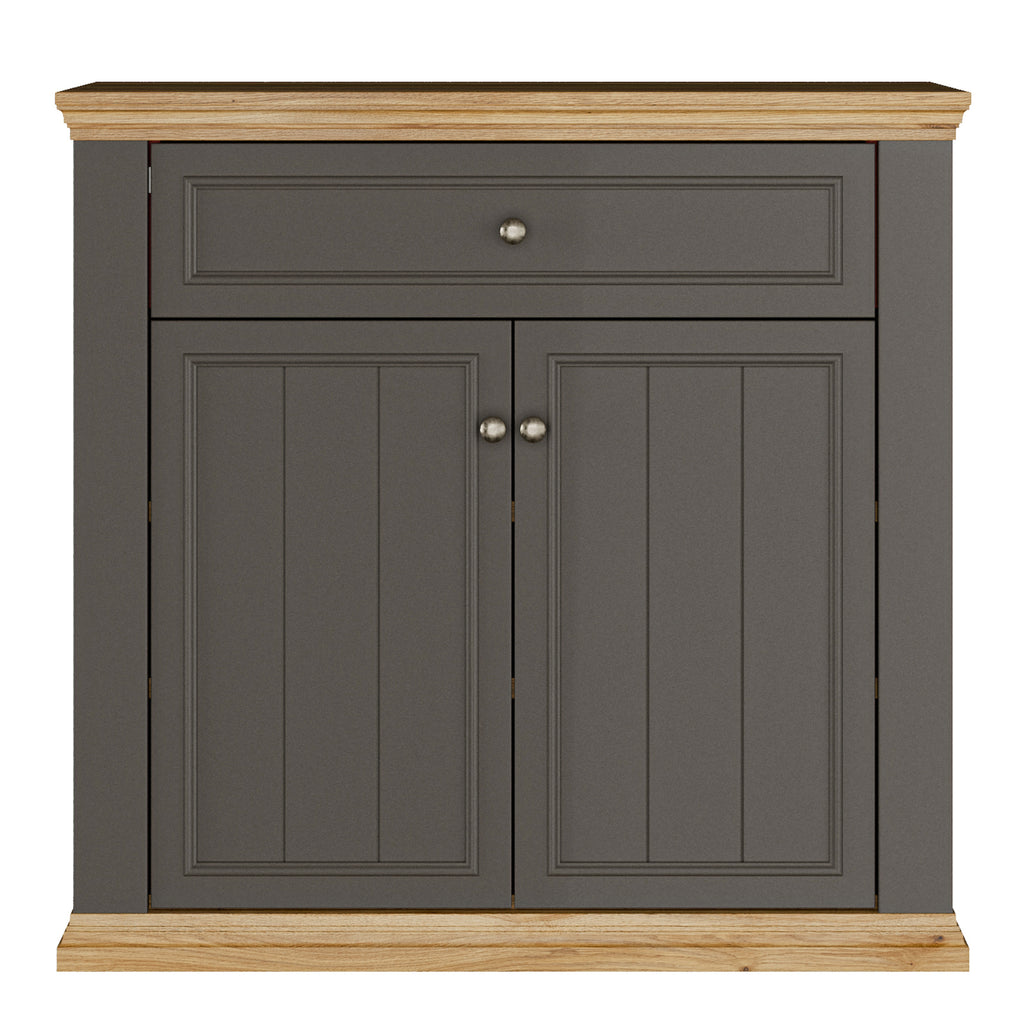 Pontypool 2 Door 1 Drawer Small Sideboard in Wolfram Grey and Mauvella Oak