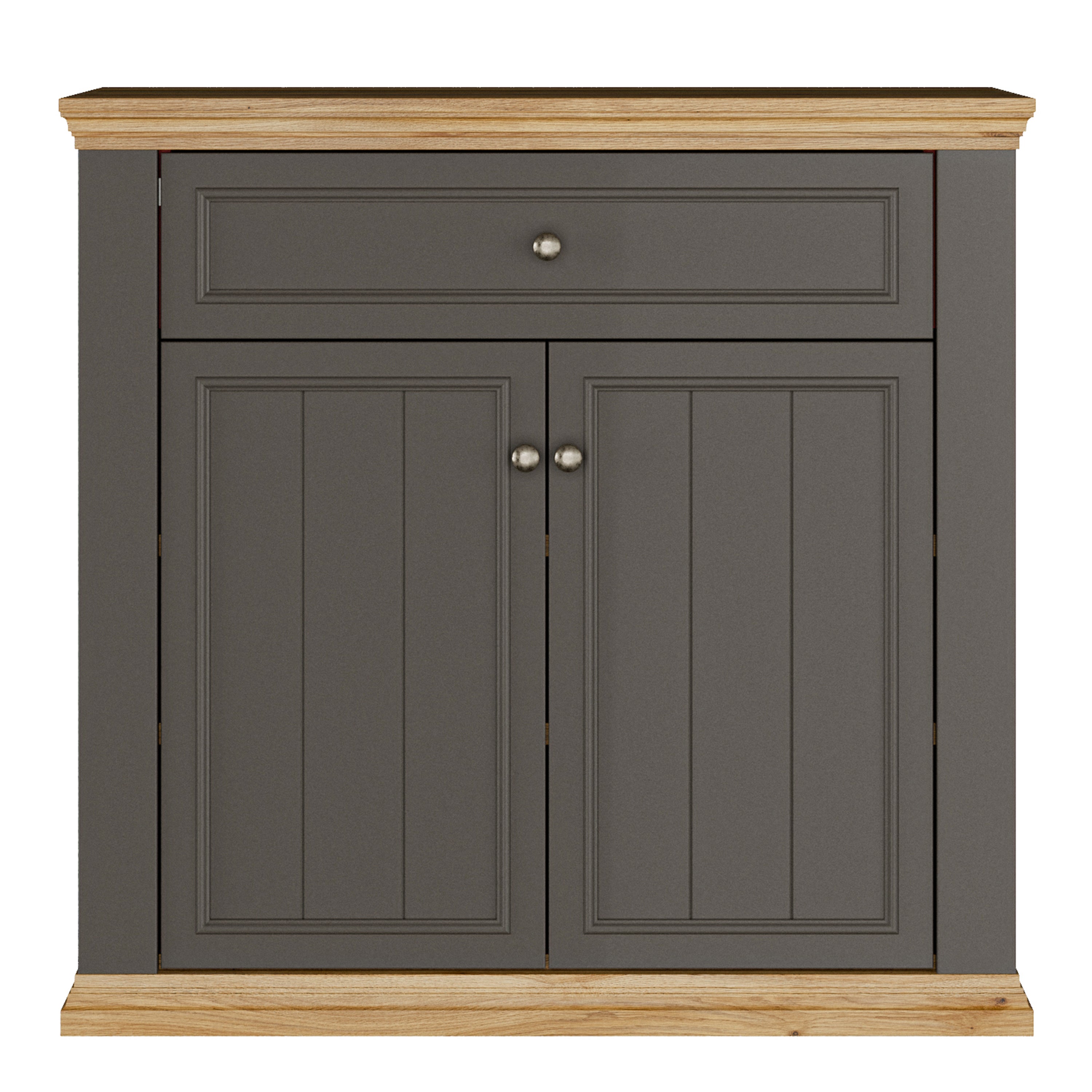 Pontypool 2 Door 1 Drawer Small Sideboard in Wolfram Grey and Mauvella Oak