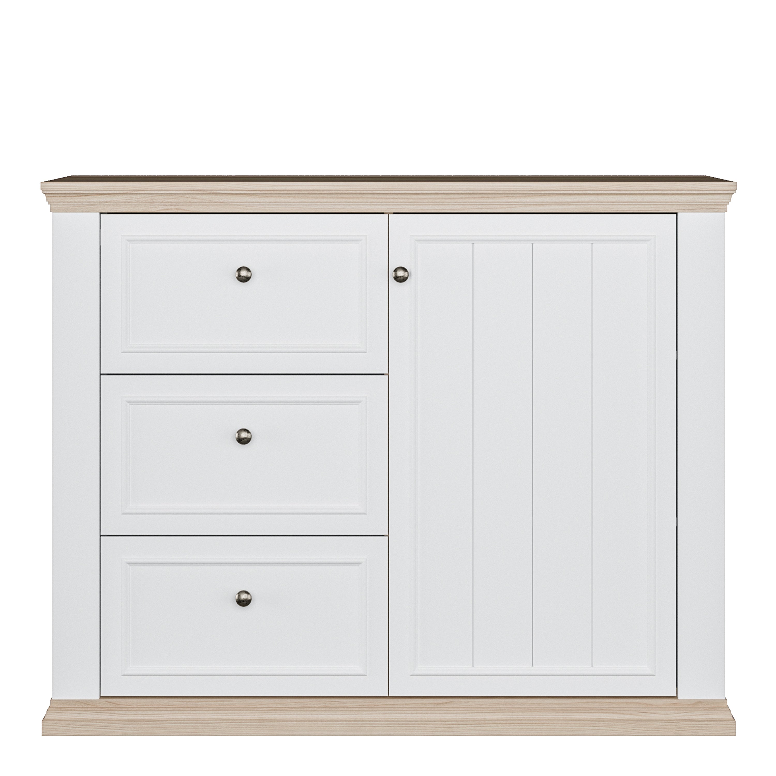 Pontypool 3 Drawer & 1 Door Sideboard in White and Riva Oak