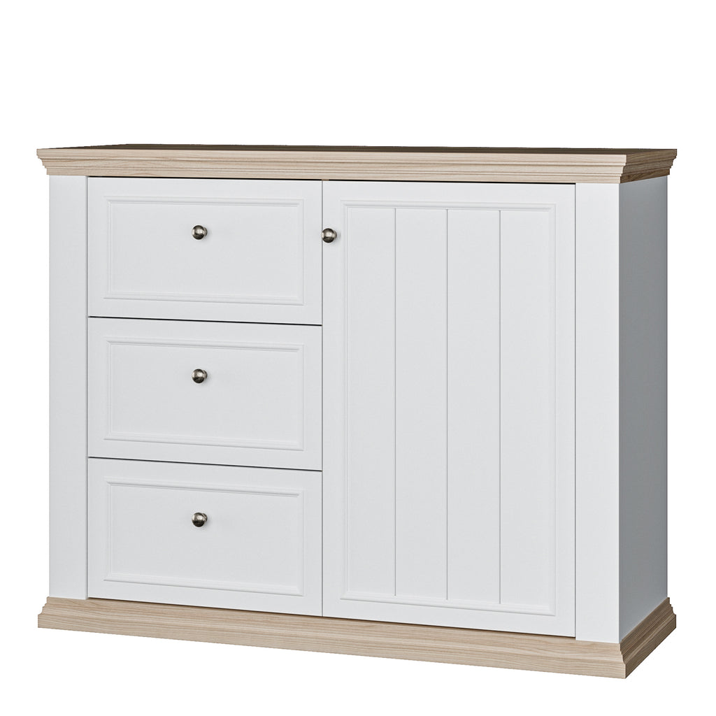 Pontypool 3 Drawer & 1 Door Sideboard in White and Riva Oak