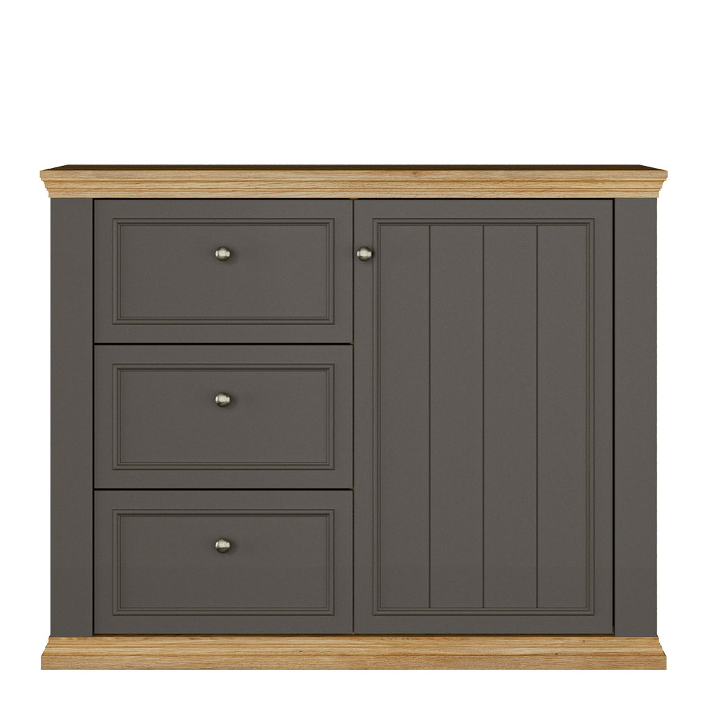 Pontypool 3 Drawer & 1 Door Sideboard in Grey and Mauvella Oak