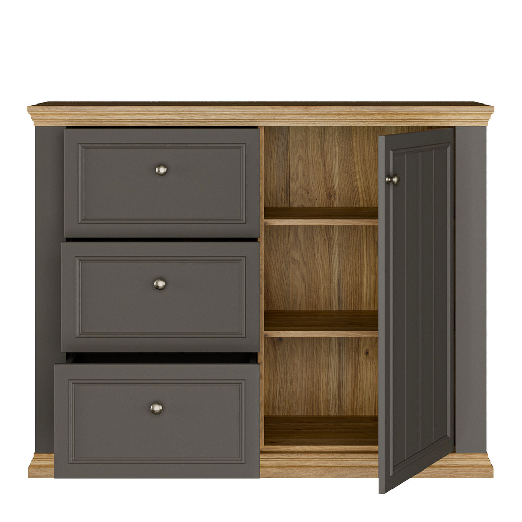 Pontypool 3 Drawer & 1 Door Sideboard in Grey and Mauvella Oak