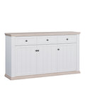 Pontypool 3 Drawer & 3 Door Sideboard in White and Riva Oak