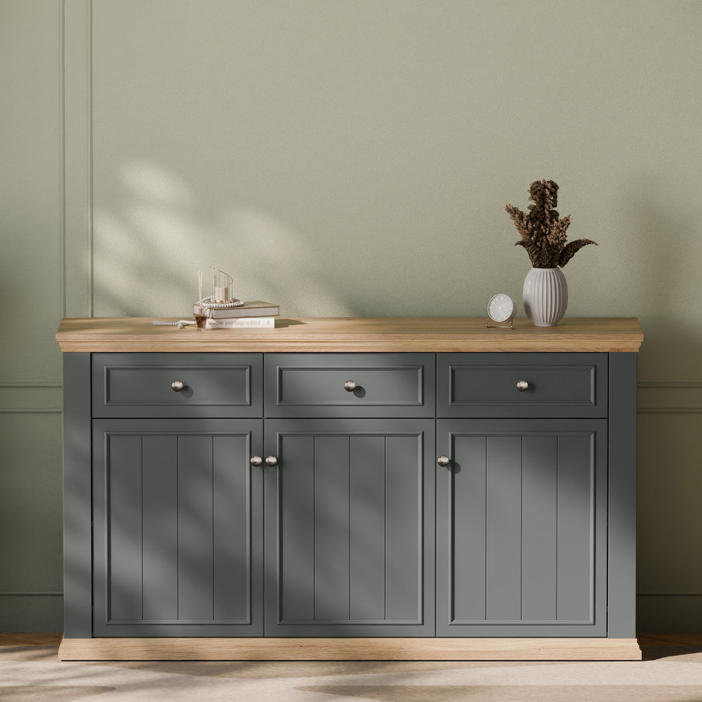 Pontypool 3 Drawer & 3 Door Sideboard in Grey and Mauvella Oak