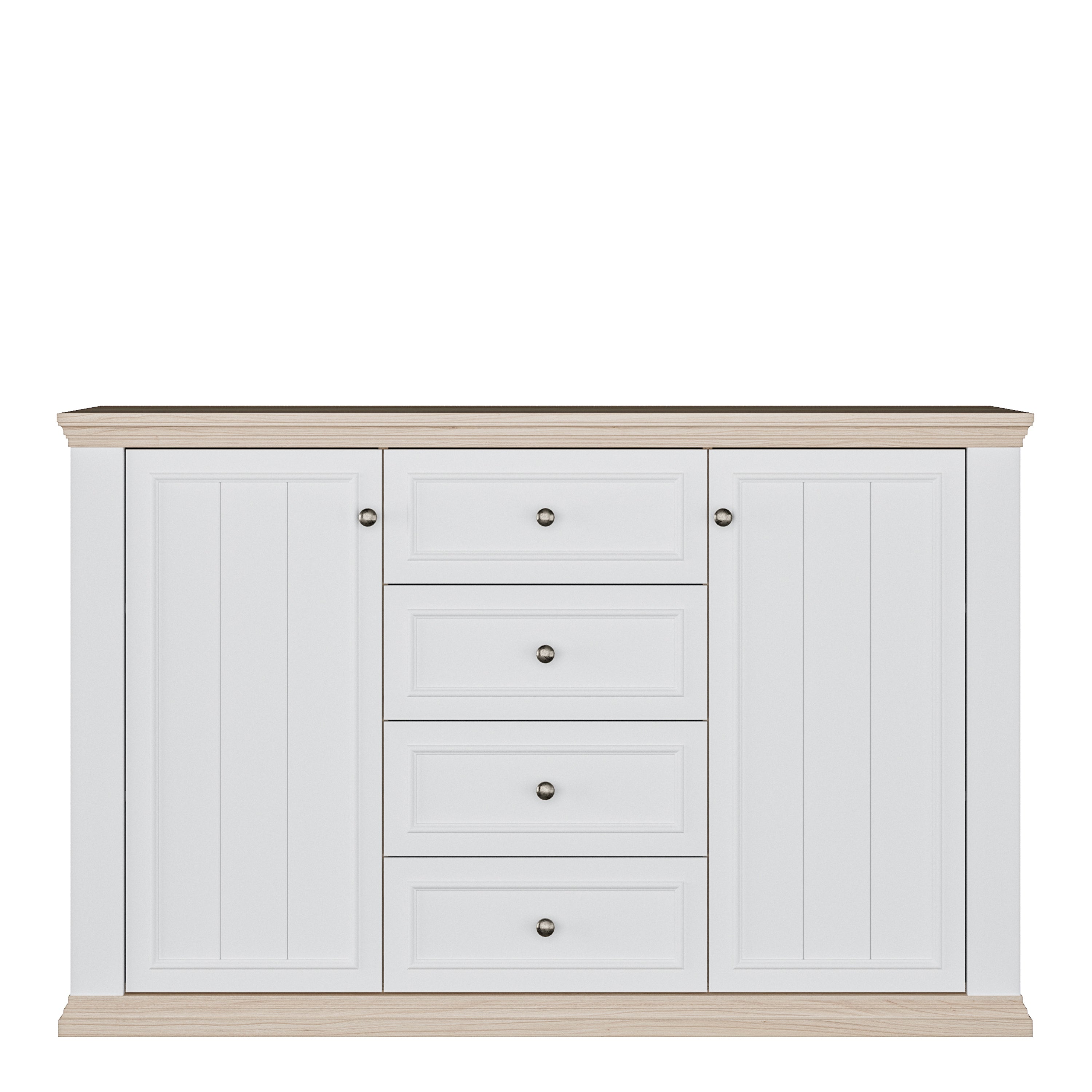 Pontypool 4 Drawer & 2 Door Sideboard in White and Riva Oak
