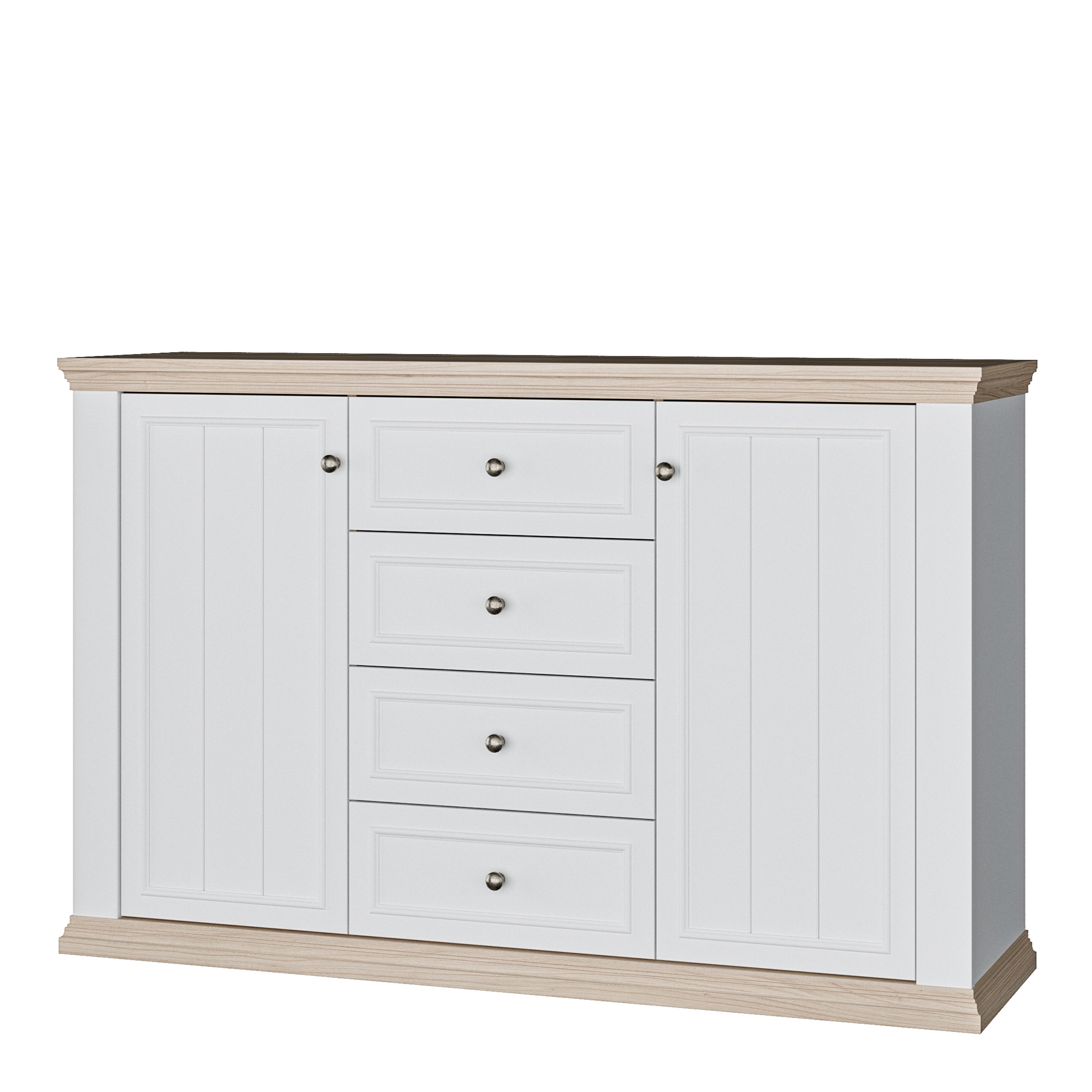 Pontypool 4 Drawer & 2 Door Sideboard in White and Riva Oak