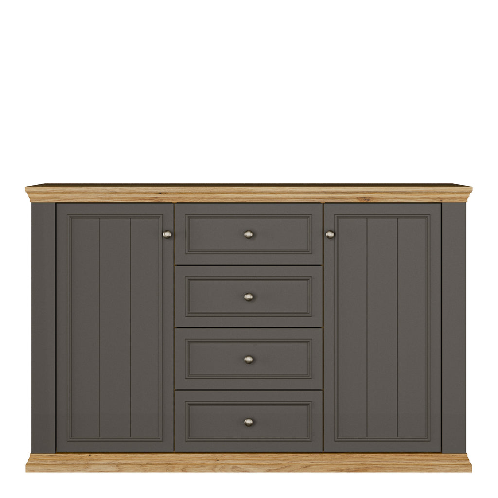 Pontypool 4 Drawer & 2-Door Sideboard in Grey and Mauvella Oak