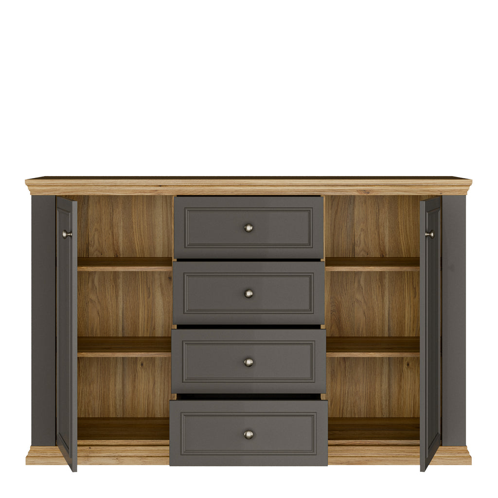 Pontypool 4 Drawer & 2-Door Sideboard in Grey and Mauvella Oak