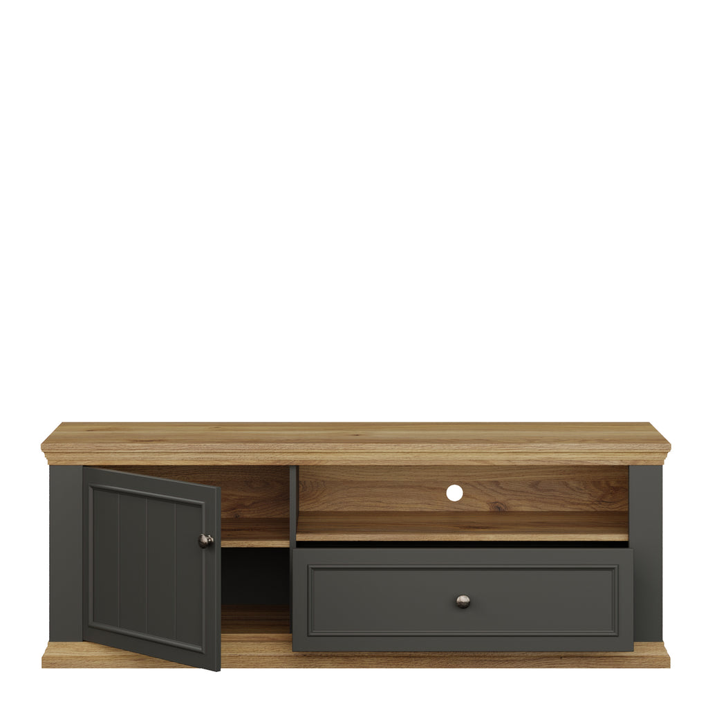 Pontypool TV Unit with Drawer & Open Shelf in Grey and Mauvella Oak