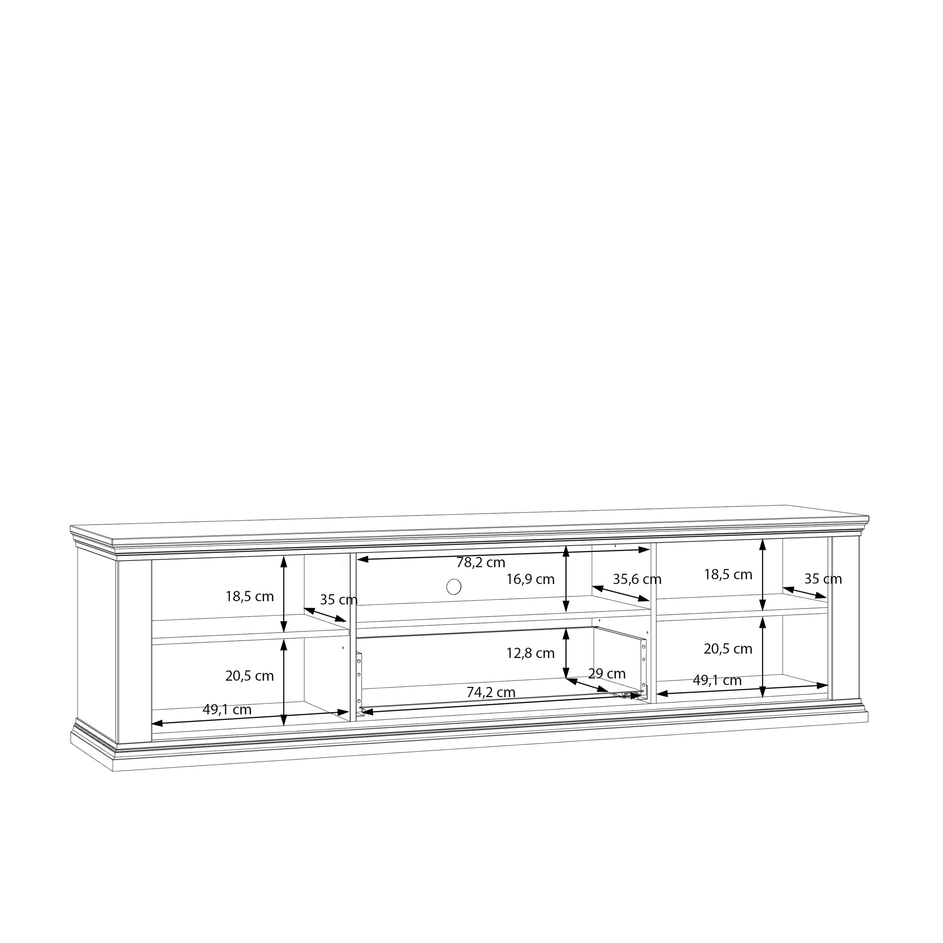 Pontypool Wide TV Unit with 2 Doors, Drawer & Open Shelf in White and Riva Oak