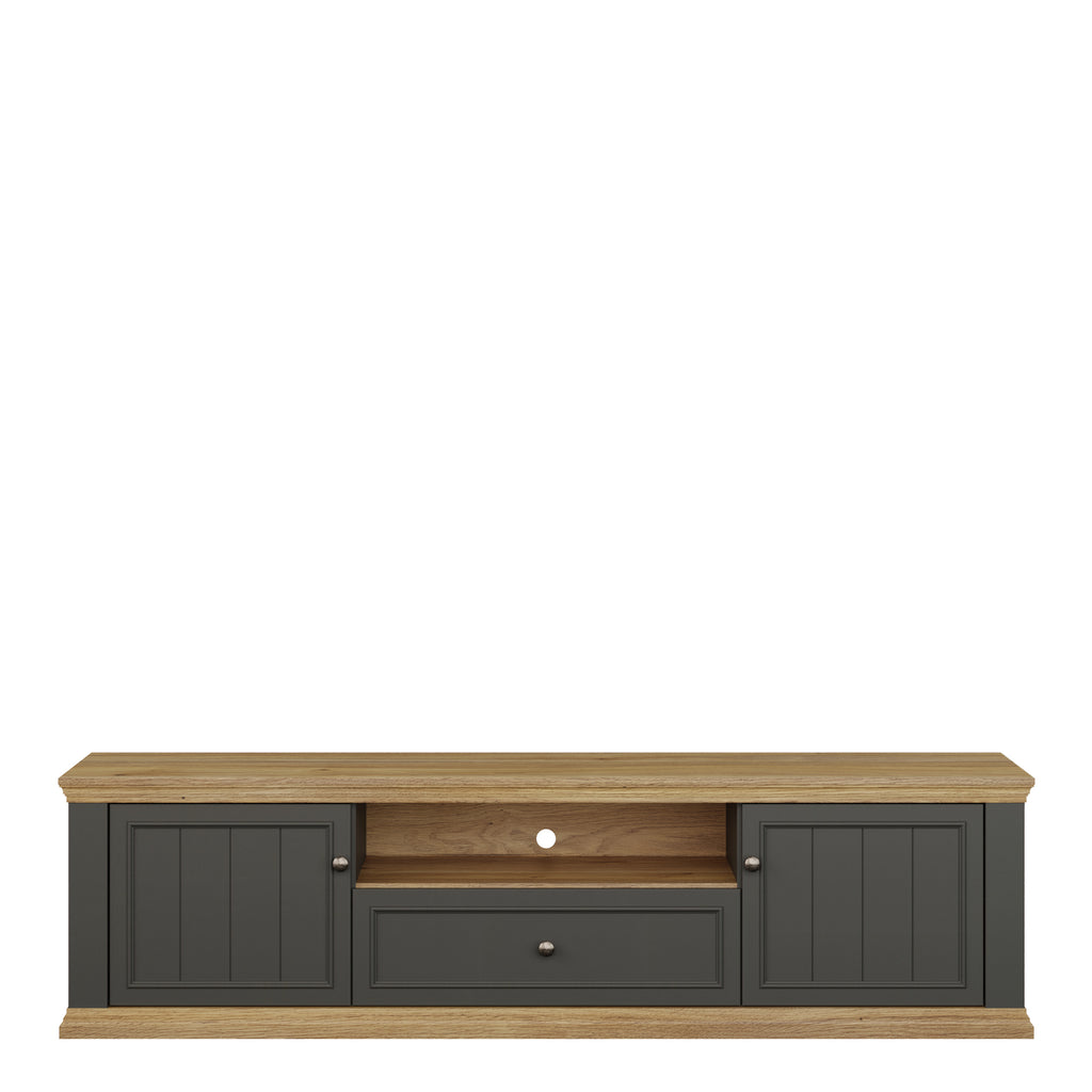 Pontypool Wide TV Unit with 2 Doors, Drawer & Open Shelf in Grey and Mauvella Oak