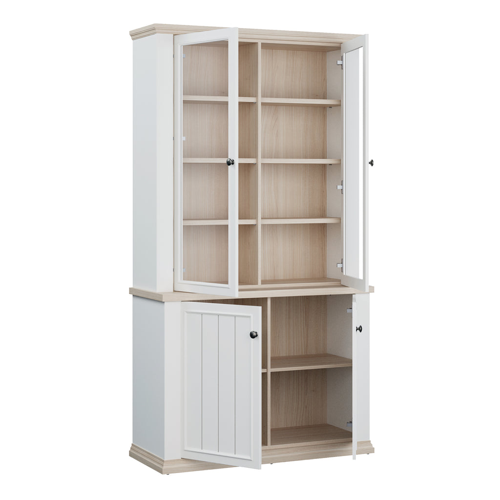 Pontypool 4 Door Display Cabinet in White and Riva Oak