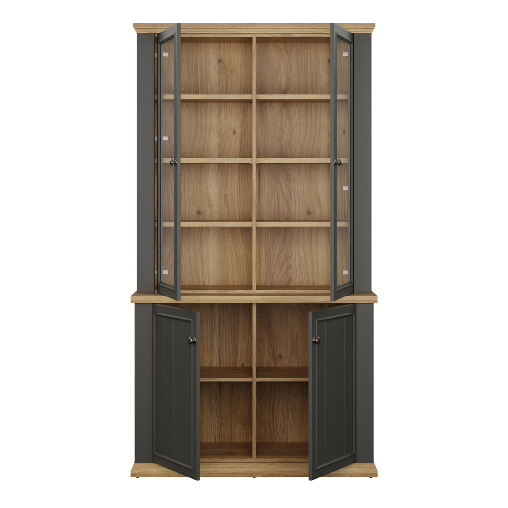 Pontypool 4 Door Display Cabinet in Grey and Mauvella Oak