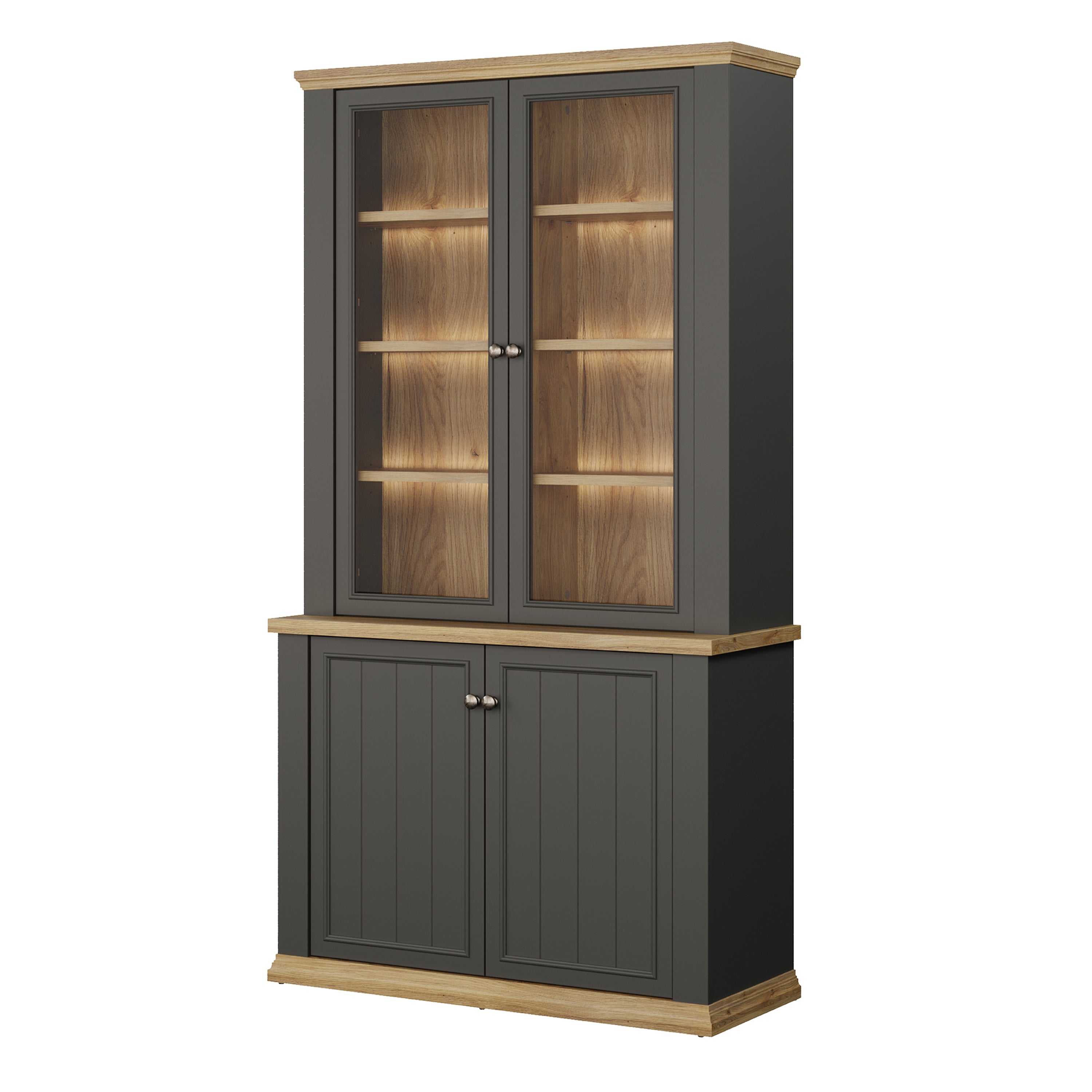 Pontypool 4 Door Display Cabinet in Grey and Mauvella Oak