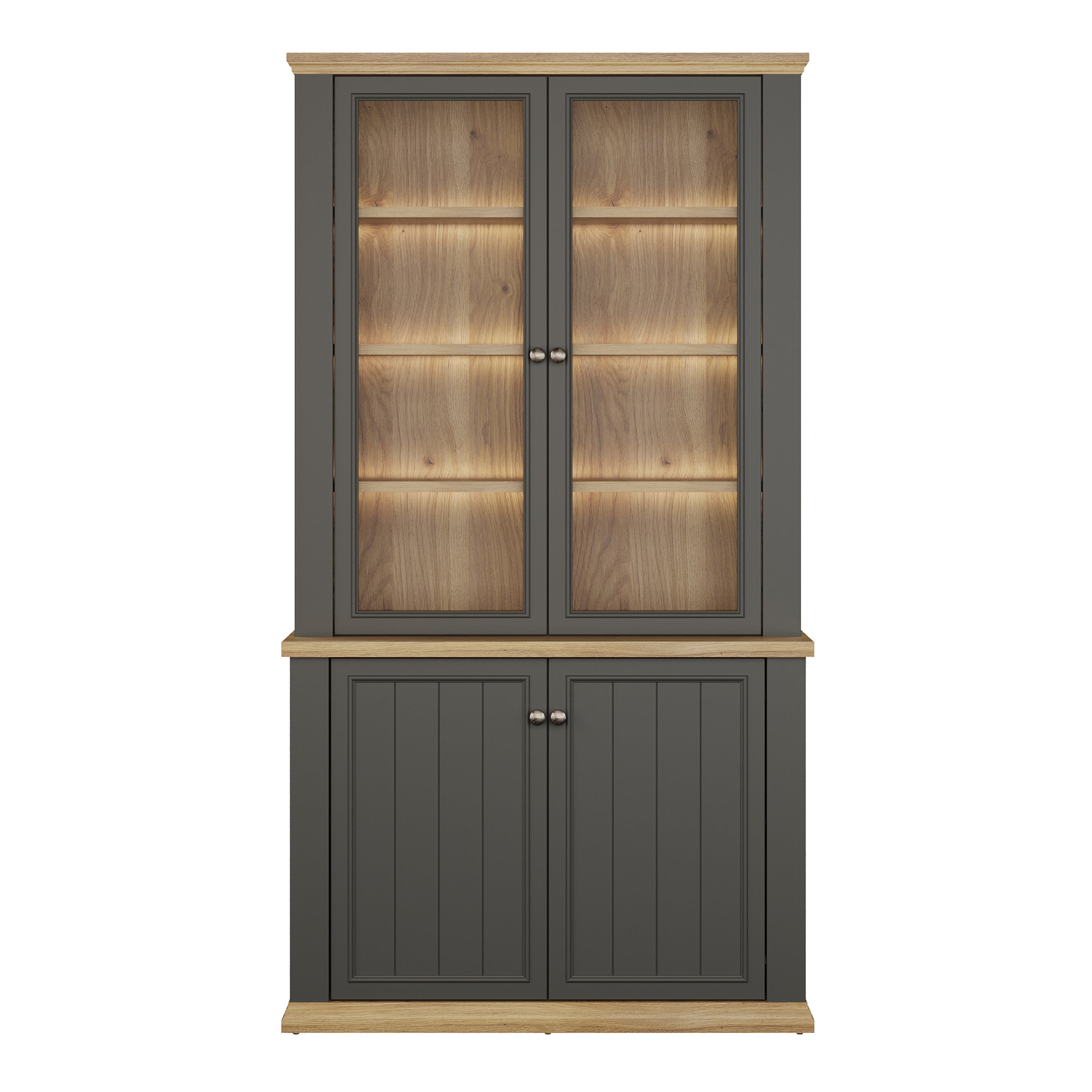 Pontypool 4 Door Display Cabinet in Grey and Mauvella Oak