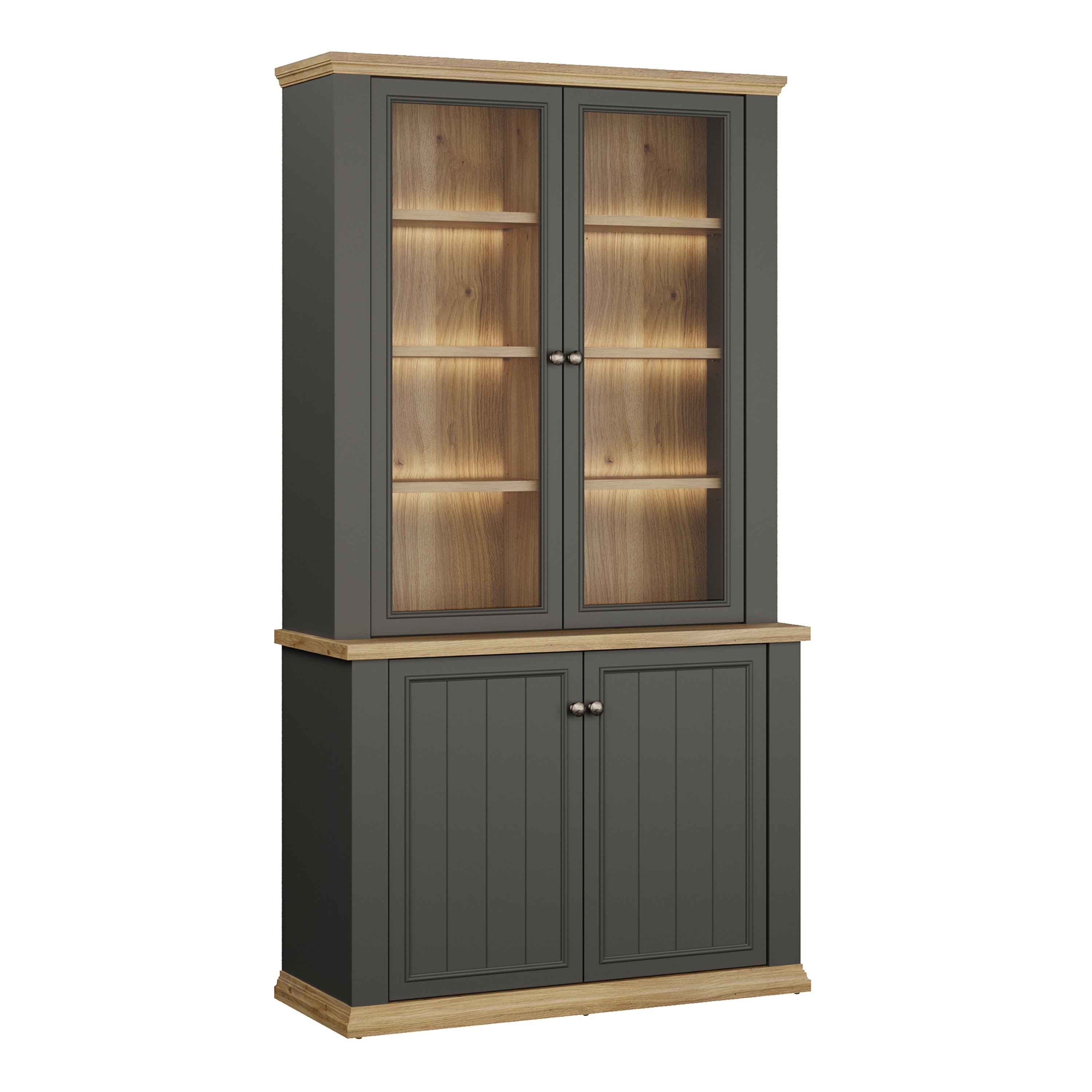 Pontypool 4 Door Display Cabinet in Grey and Mauvella Oak