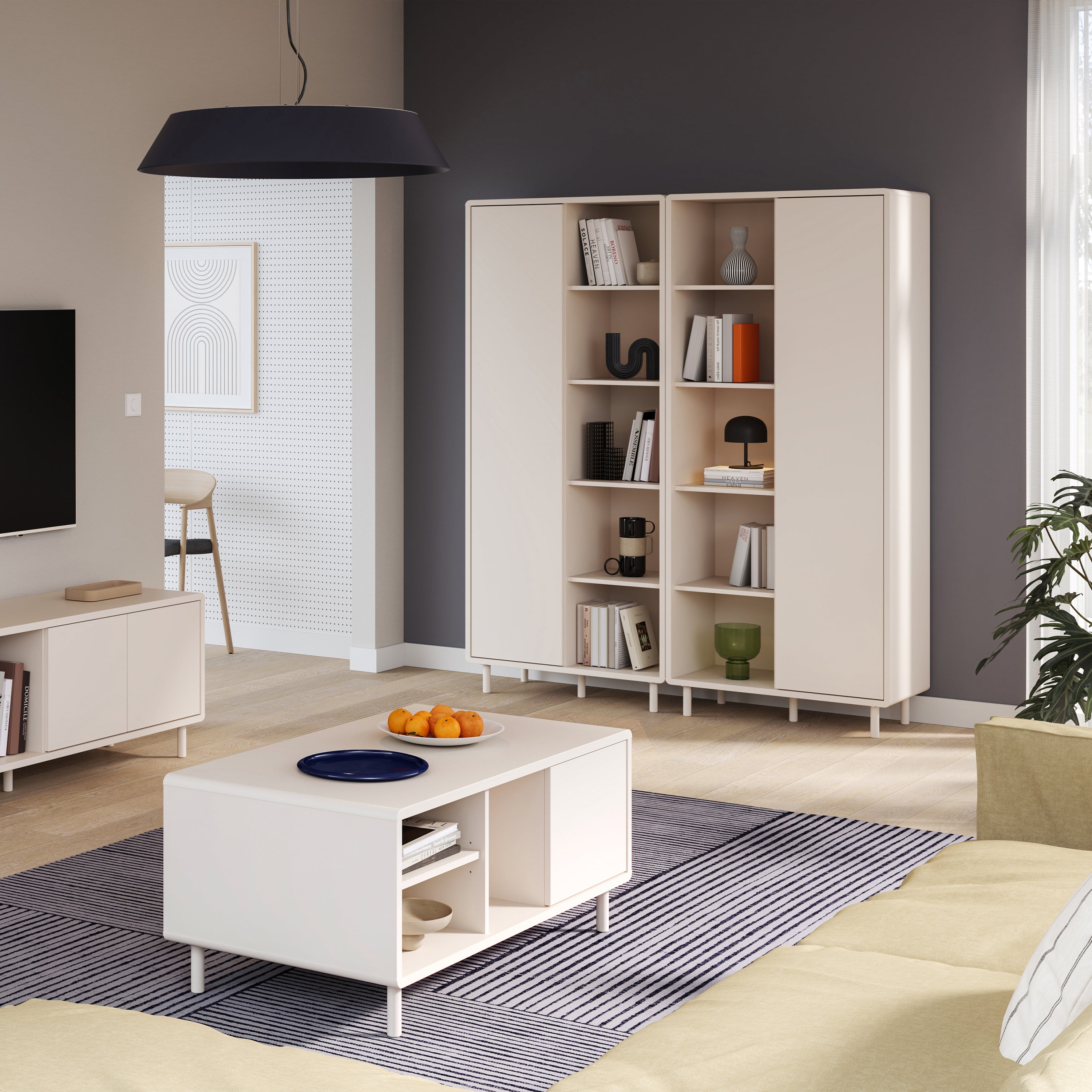 Playly Tall Storage Cabinet with Door/Open Shelving in Sand