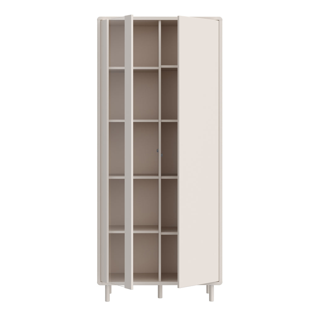 Playly Tall Storage Cabinet with Door and Concealed Open Shelving in Sand