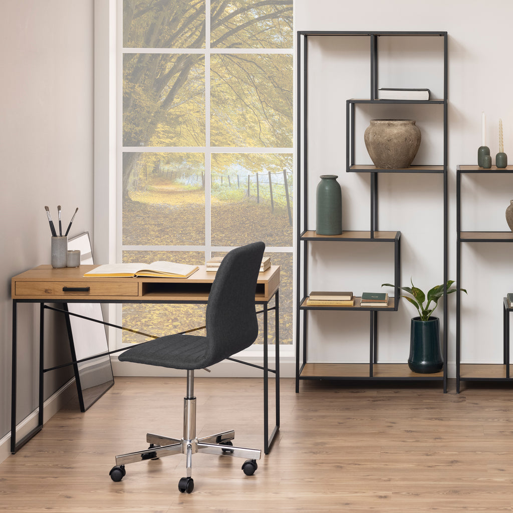 Seaford Wide Grey Steel Bookcase With 4 Grey Melamine Shelves