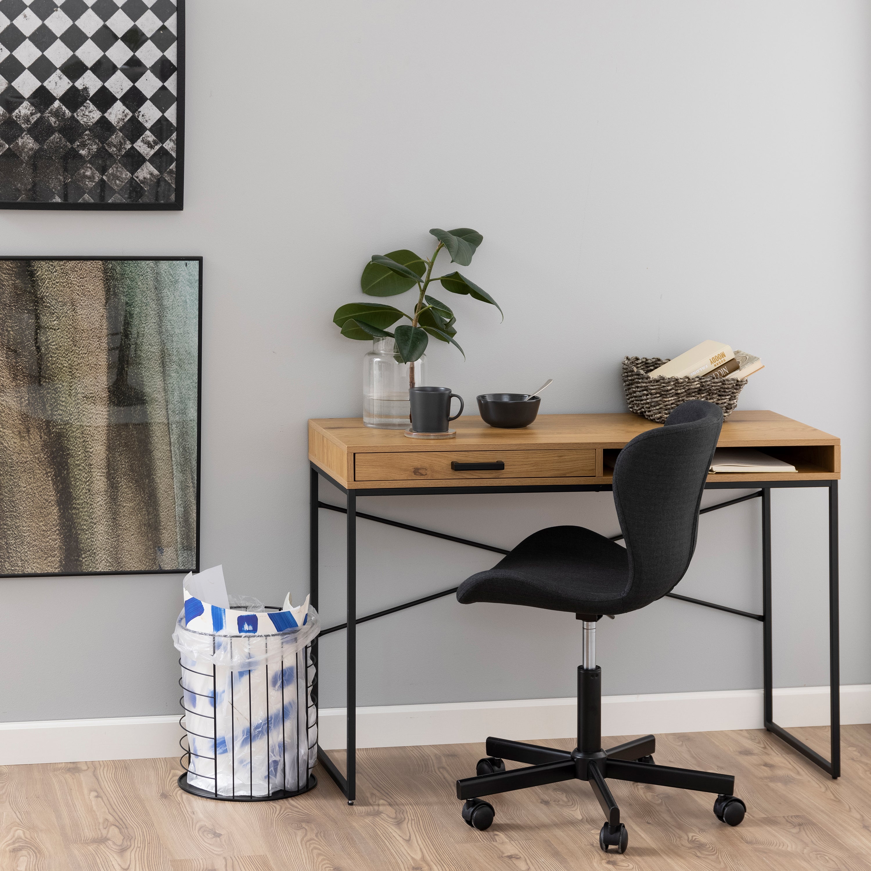 Seaford Wide Grey Steel Bookcase With 4 Grey Melamine Shelves