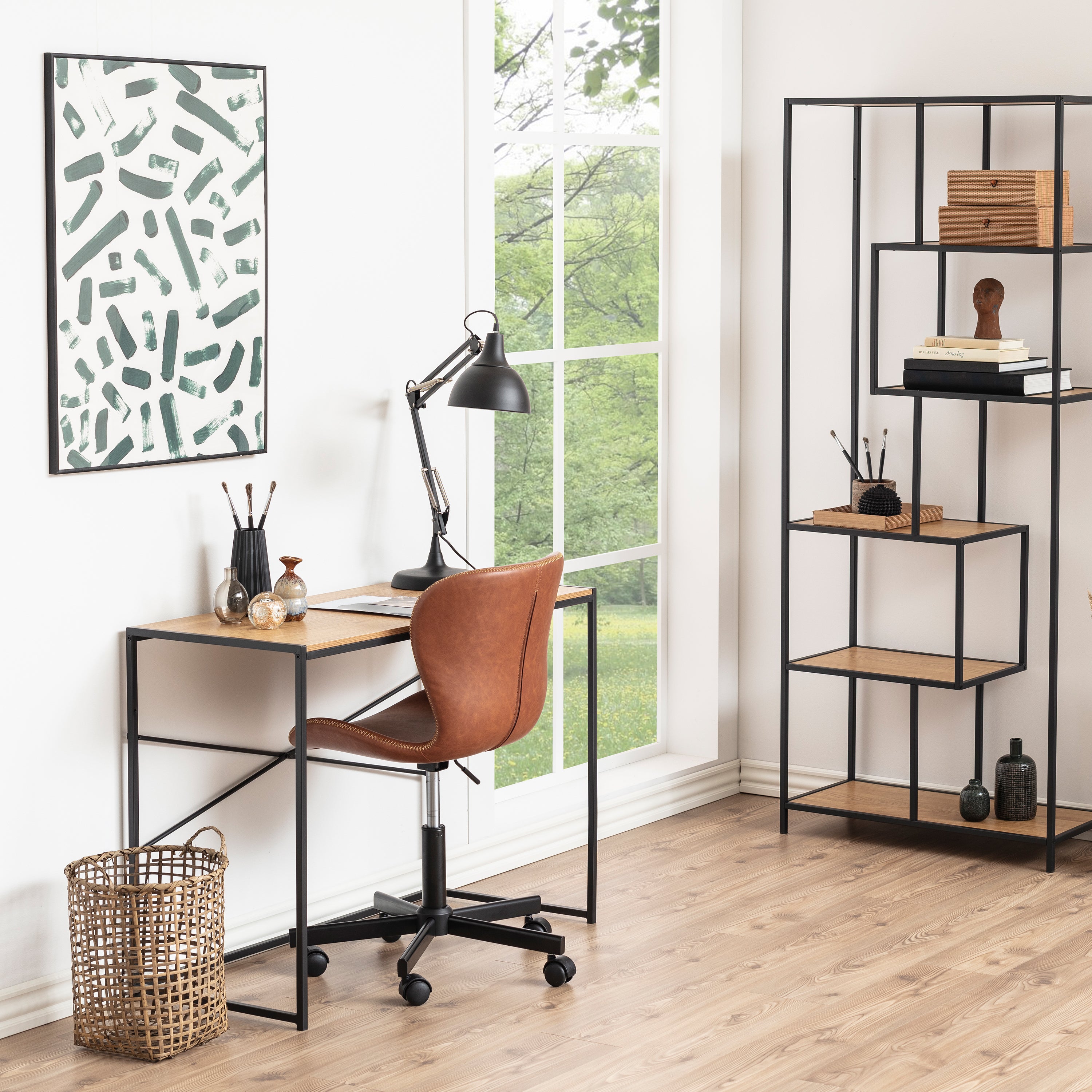 Seaford Wide Grey Steel Bookcase With 4 Grey Melamine Shelves