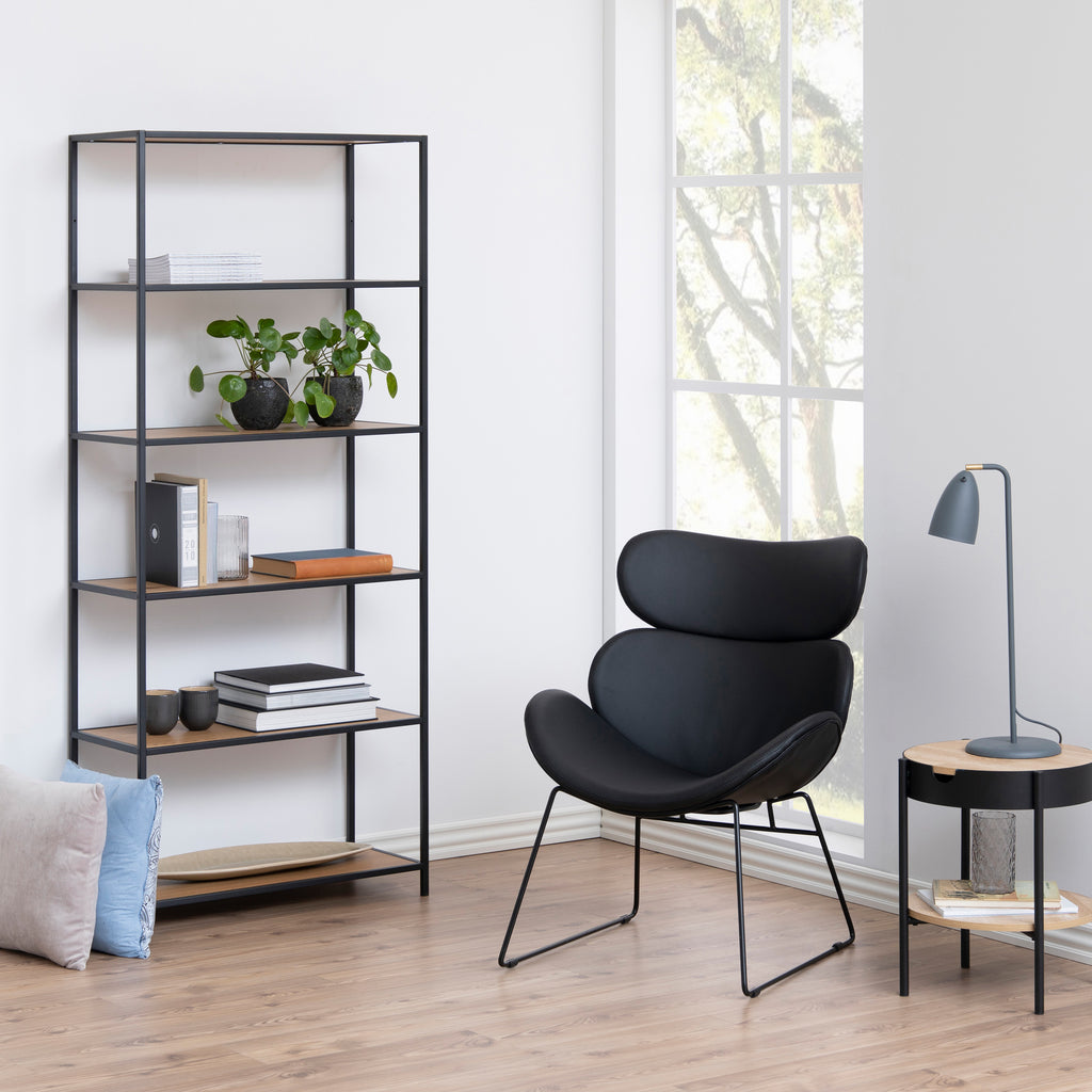 Seaford Wide Grey Steel Bookcase With 4 Grey Melamine Shelves