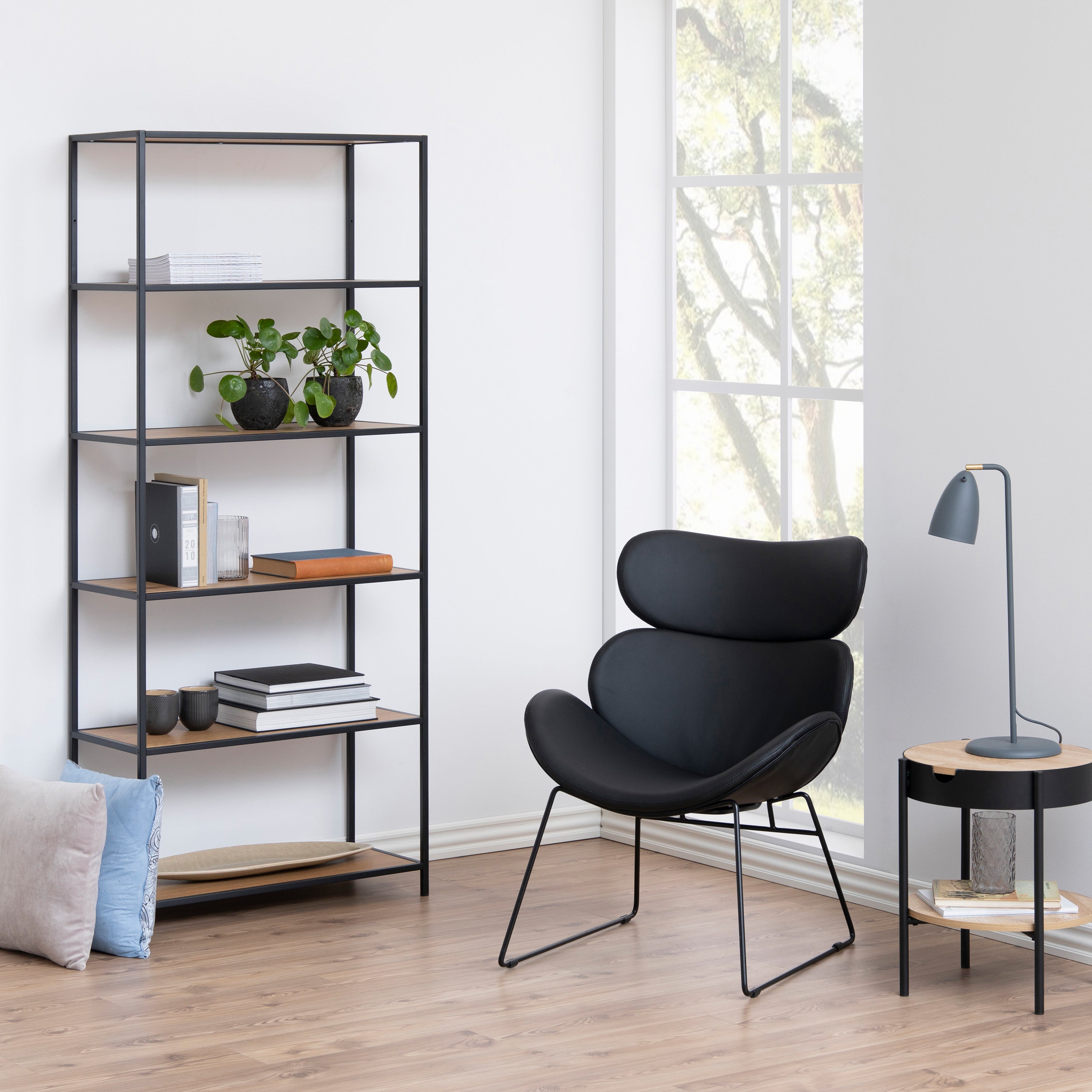 Seaford Wide Grey Steel Bookcase With 4 Grey Melamine Shelves
