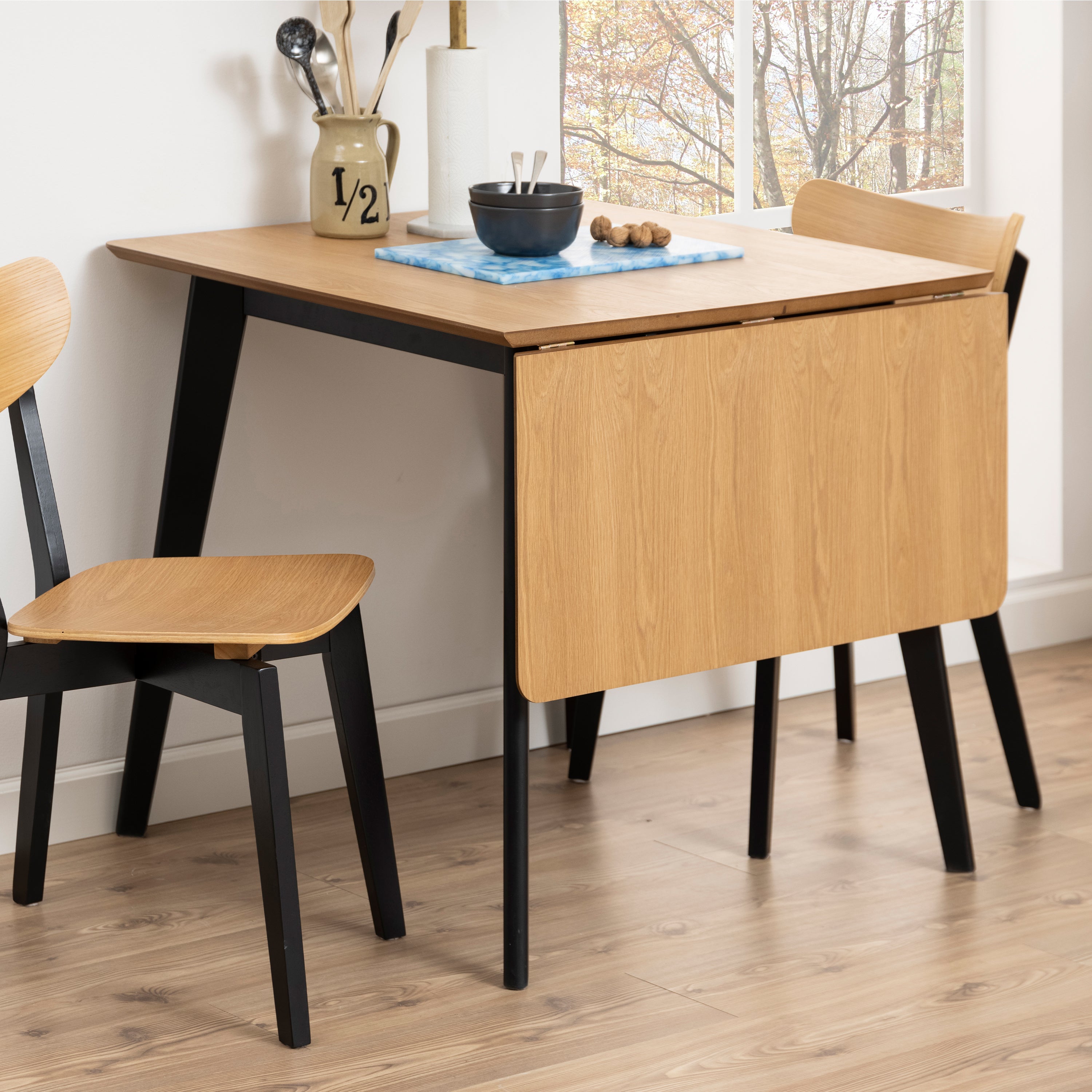 Roxby Extending Dining Table 120x80cm in Oak & Black includes 2 Roxby Dining Chairs in Black and Oak