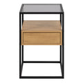 Randolf Square Bedside Table with 1 Drawer in Black and Oak