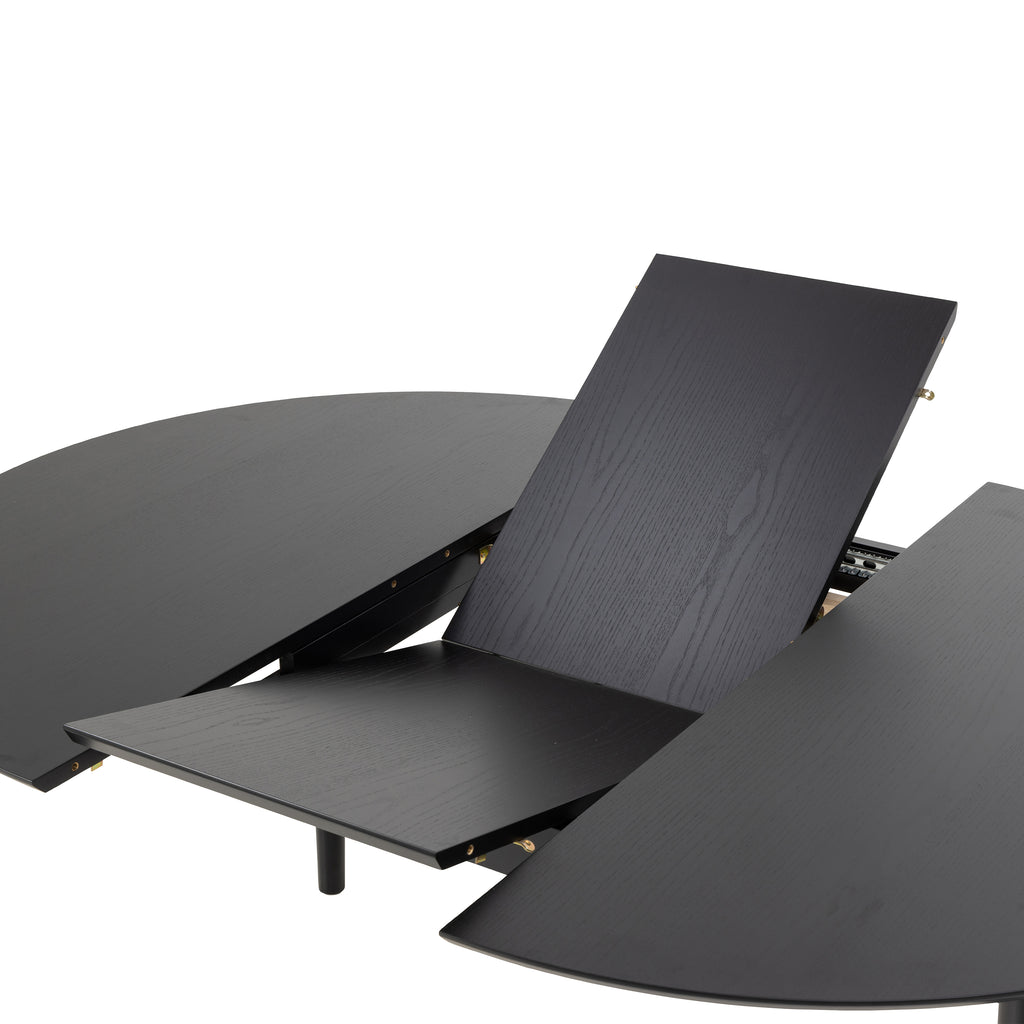 Montreux Round Extending Dining Table in Black 115-154cm includes 6 Cassandra Dining Chairs with Armrest in Black
