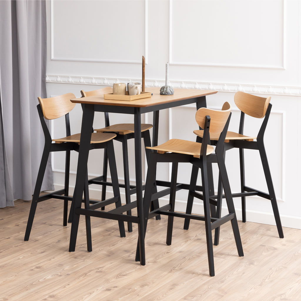Roxby Bar Stool, Black and Oak Set of 2