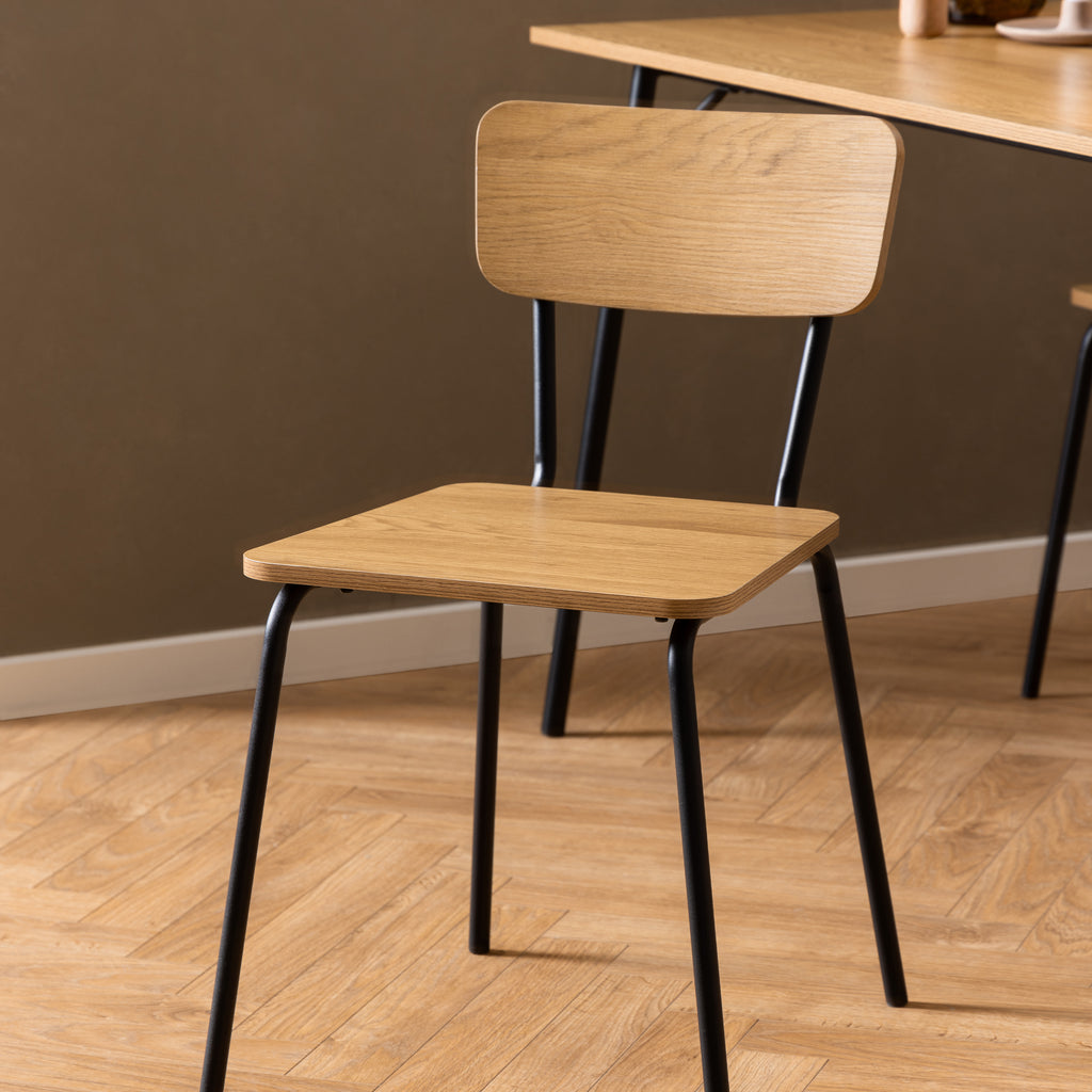 Peru Dining Table in Black and Oak 120x80cm includes 4 Peru Dining Chairs in Steel and Oak