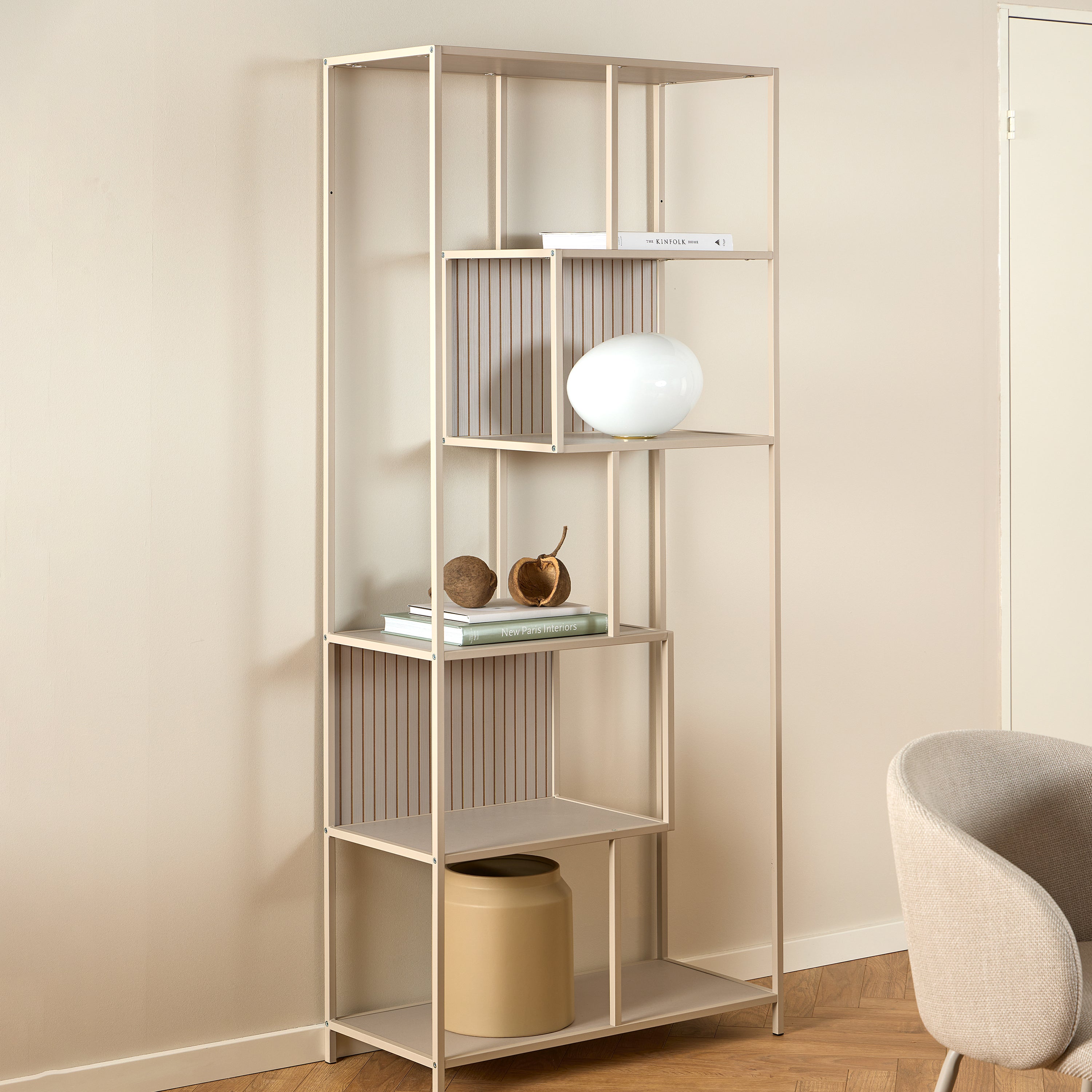 Seaford Wide Grey Steel Bookcase With 4 Grey Melamine Shelves