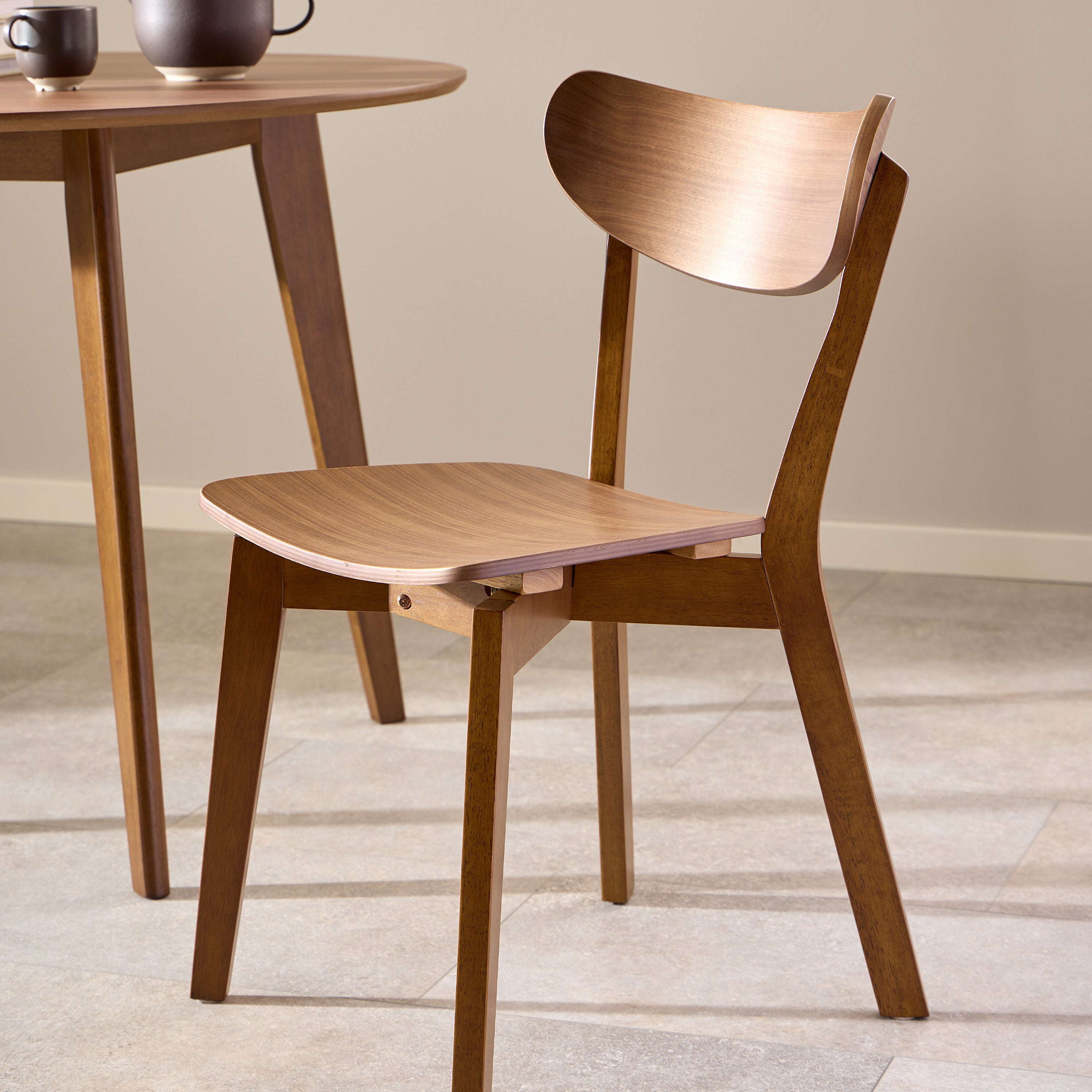 Roxby Round Dining Table in Walnut 120cm includes 4 Roxby Dining Chairs in Walnut