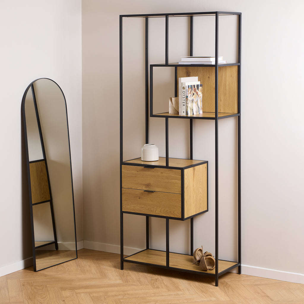 Seaford Wide Grey Steel Bookcase With 4 Grey Melamine Shelves