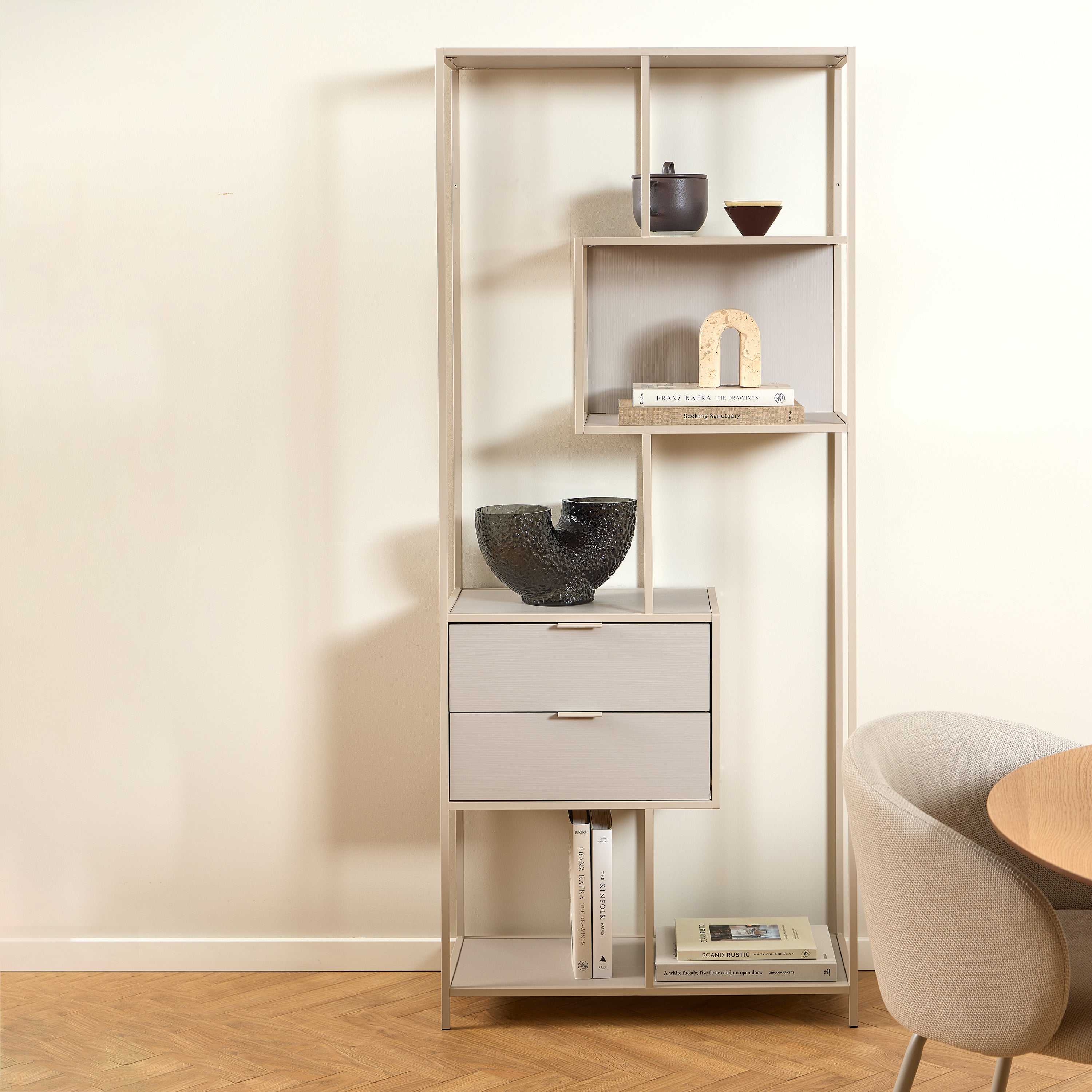 Seaford Wide Grey Steel Bookcase With 4 Grey Melamine Shelves